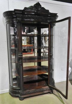 Carved Mahogany Bowed Glass Victorian China Cabinet Vitrine, circa 1890s
