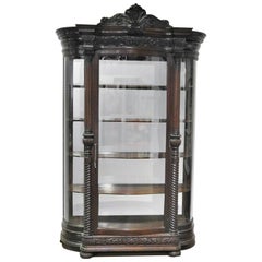 Carved Mahogany Bowed Glass Victorian China Cabinet Vitrine, circa 1890s