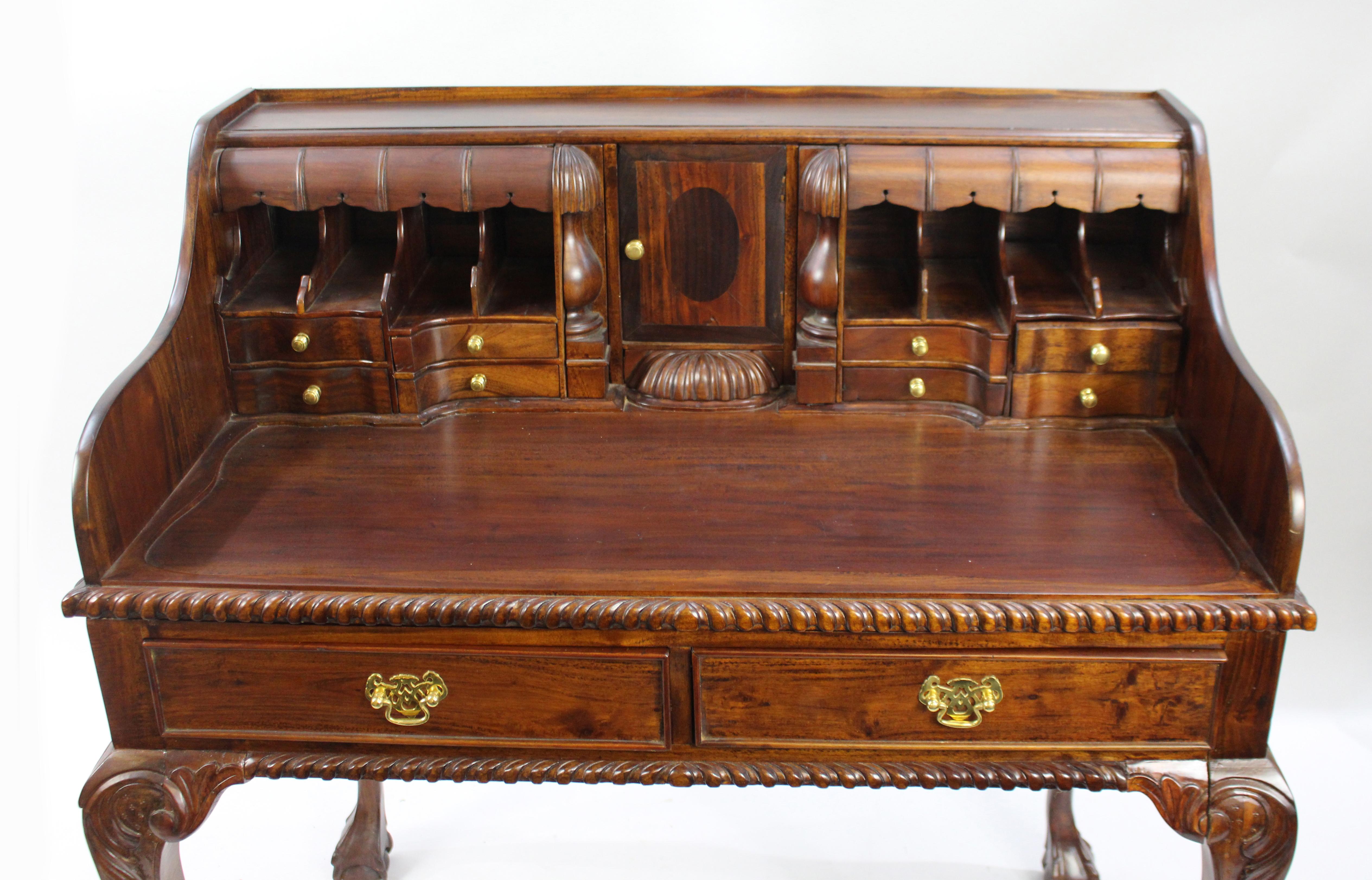 European Carved Mahogany Bureau Desk with Ball & Claw Feet