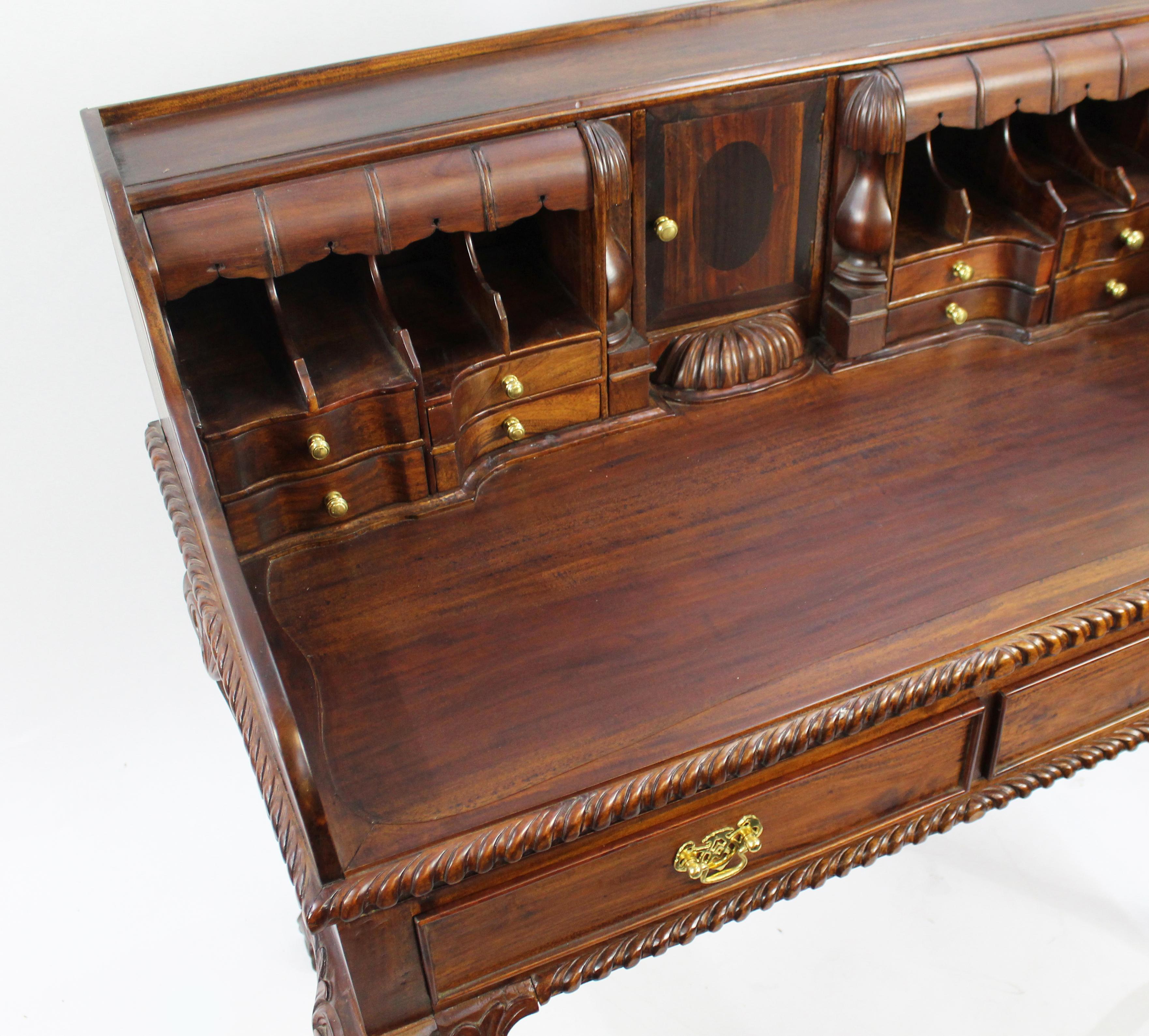 Carved Mahogany Bureau Desk with Ball & Claw Feet In Good Condition In Worcester, GB