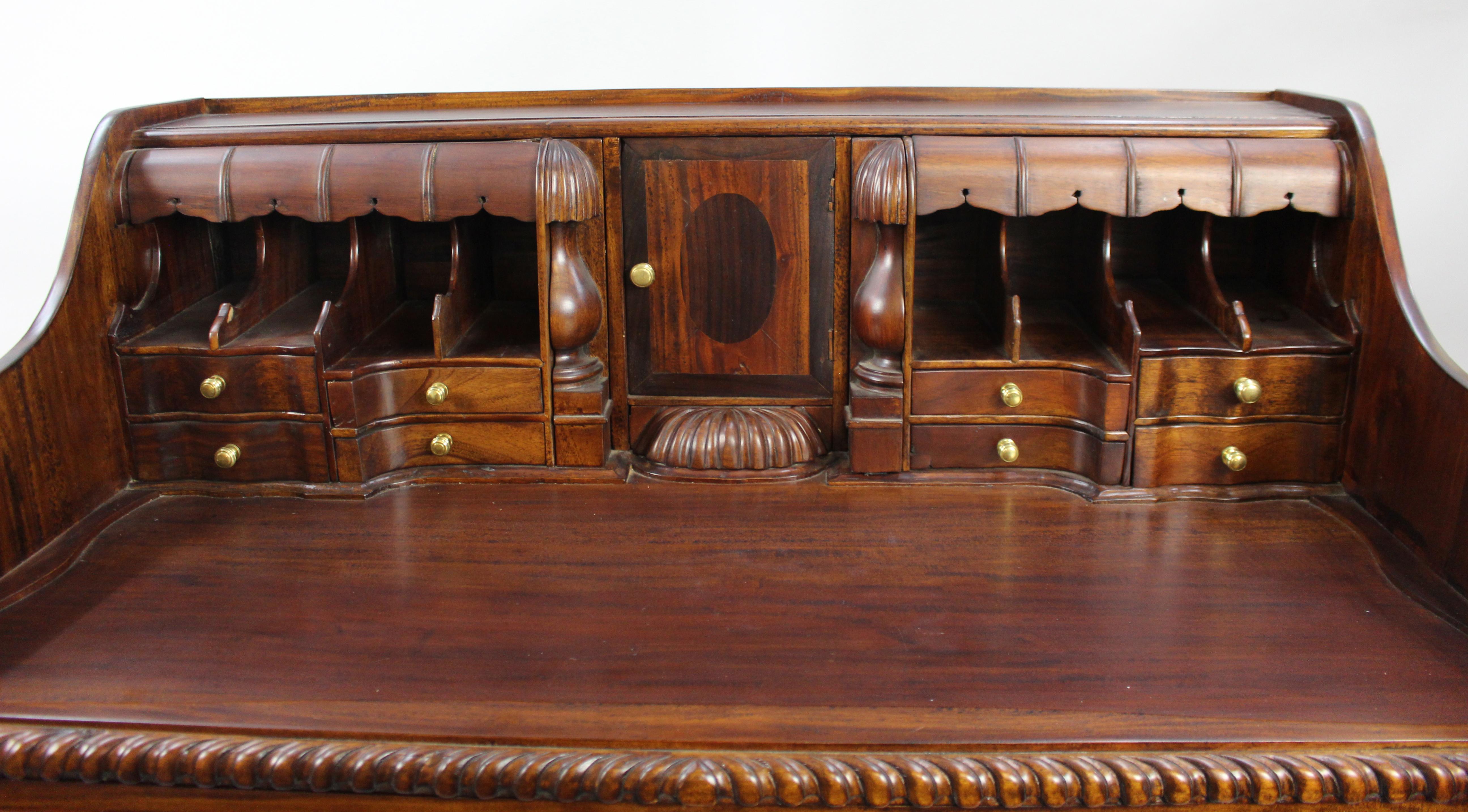 20th Century Carved Mahogany Bureau Desk with Ball & Claw Feet