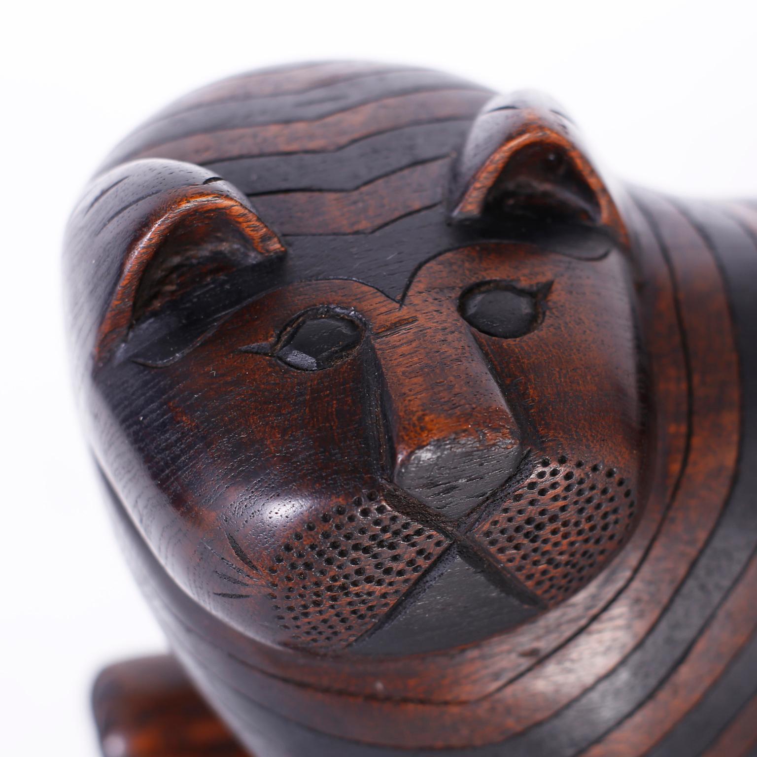 Indian Carved Mahogany Cat with Secret Compartment For Sale