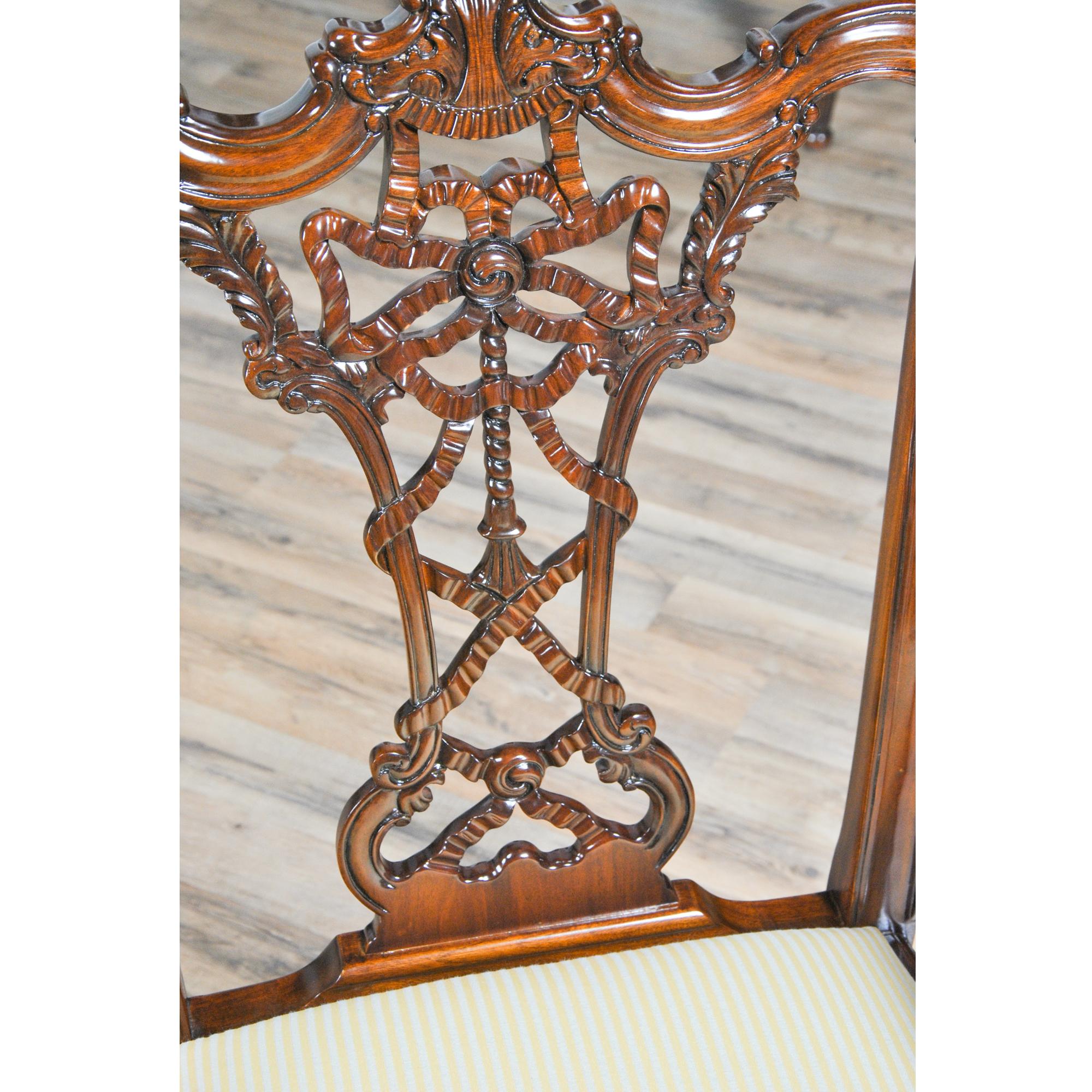 Hand-Carved Carved Mahogany Chippendale Chairs, Set of 10 For Sale