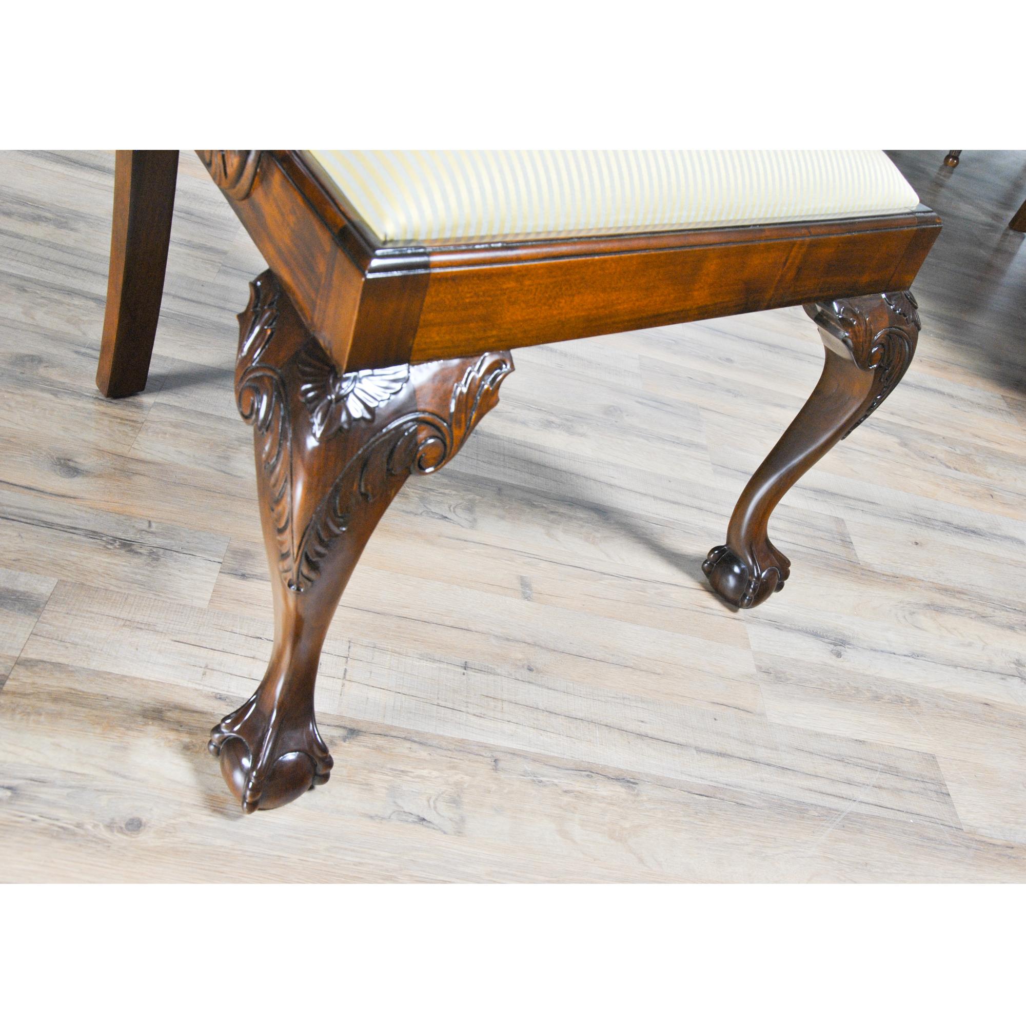 Contemporary Carved Mahogany Chippendale Chairs, Set of 10 For Sale