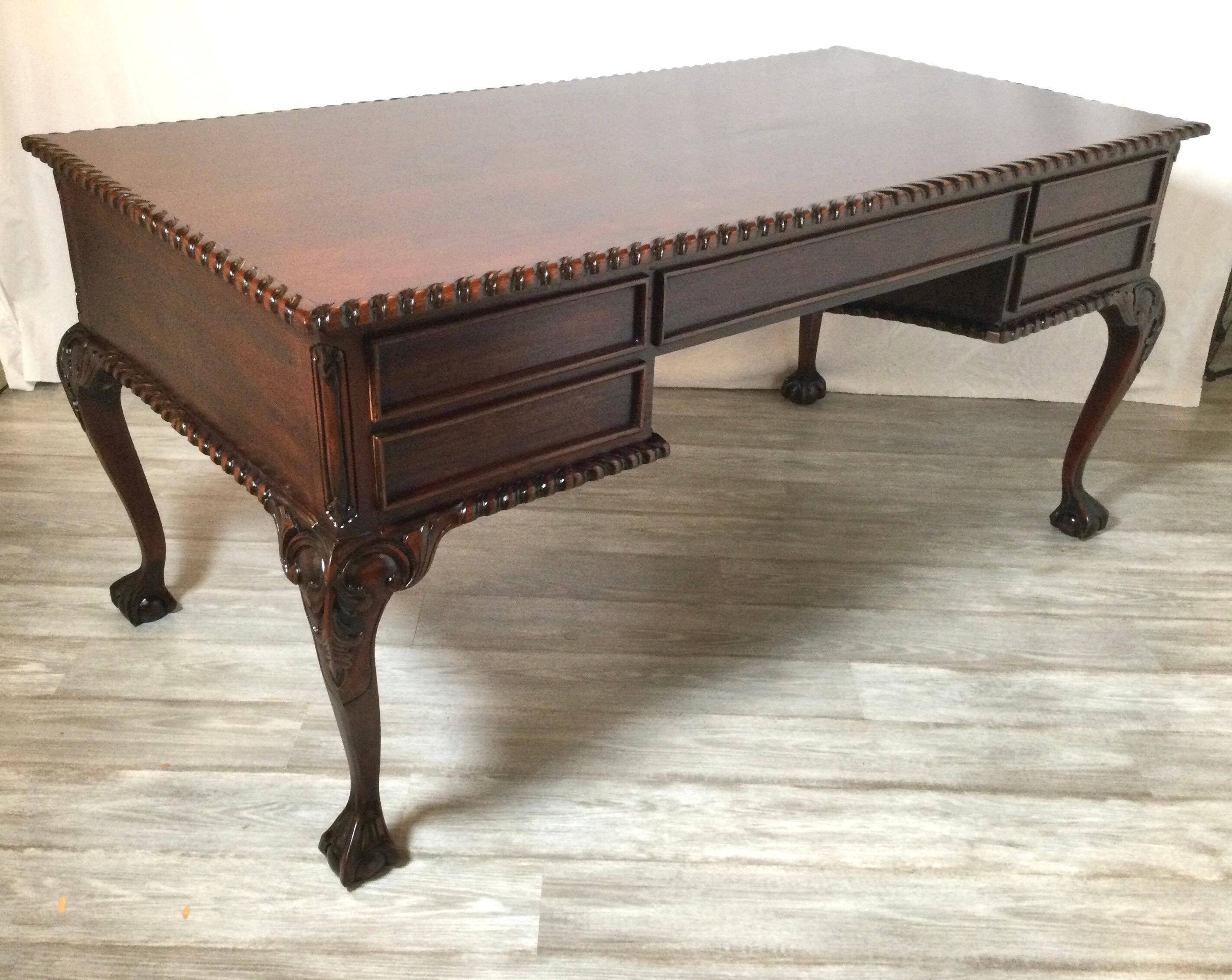 Early 20th Century Carved Mahogany Chippendale Style Desk 2