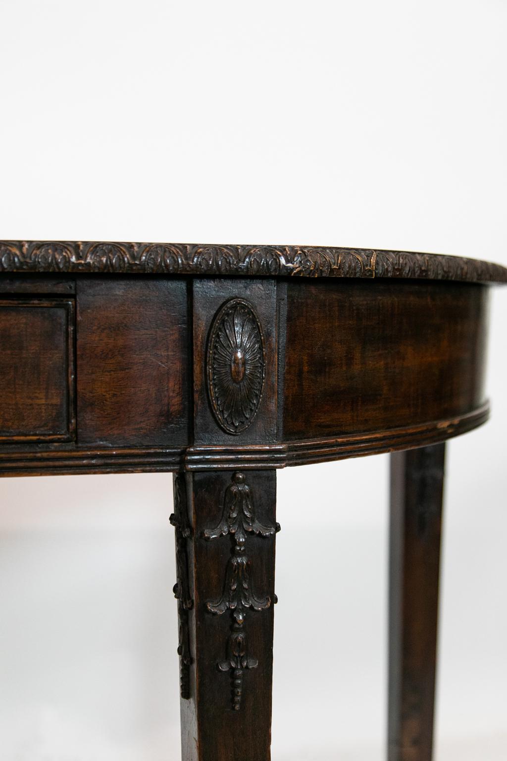 English Carved Mahogany Console Table For Sale