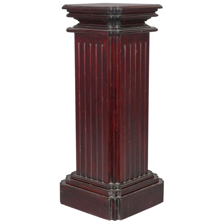 Carved Mahogany Corinthian Column Form Sculpture Display Pedestal, 20th