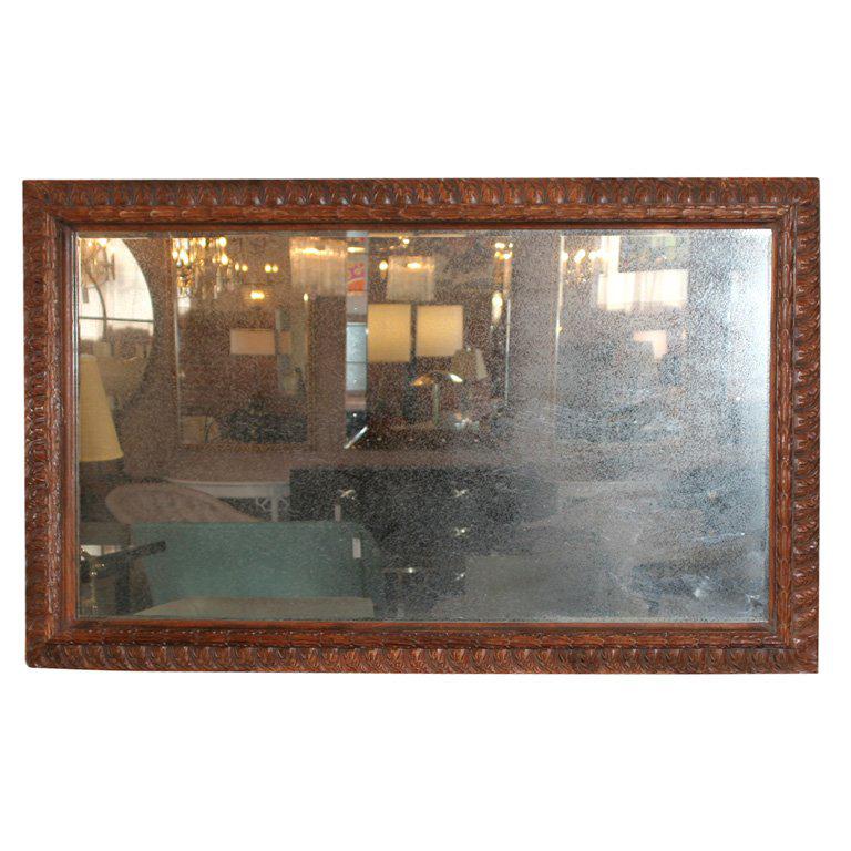 Carved Mahogany Distressed Mirror