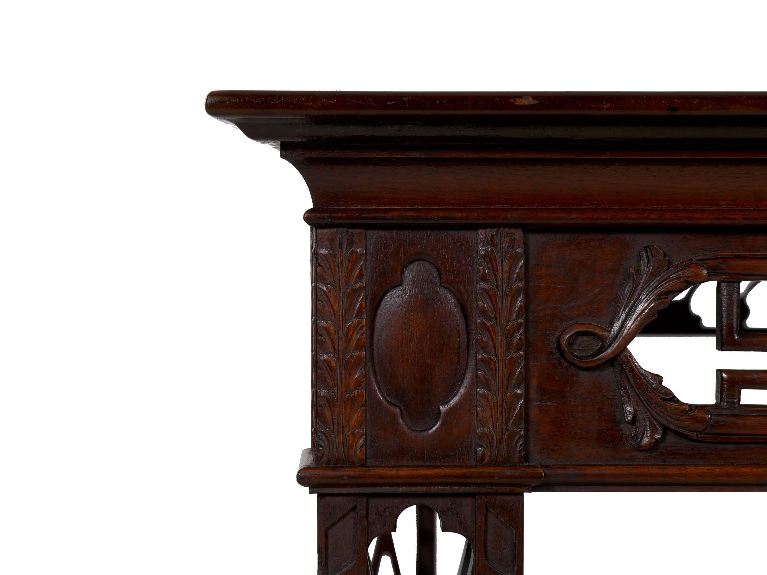 Carved Mahogany English Antique Library Console Table 11