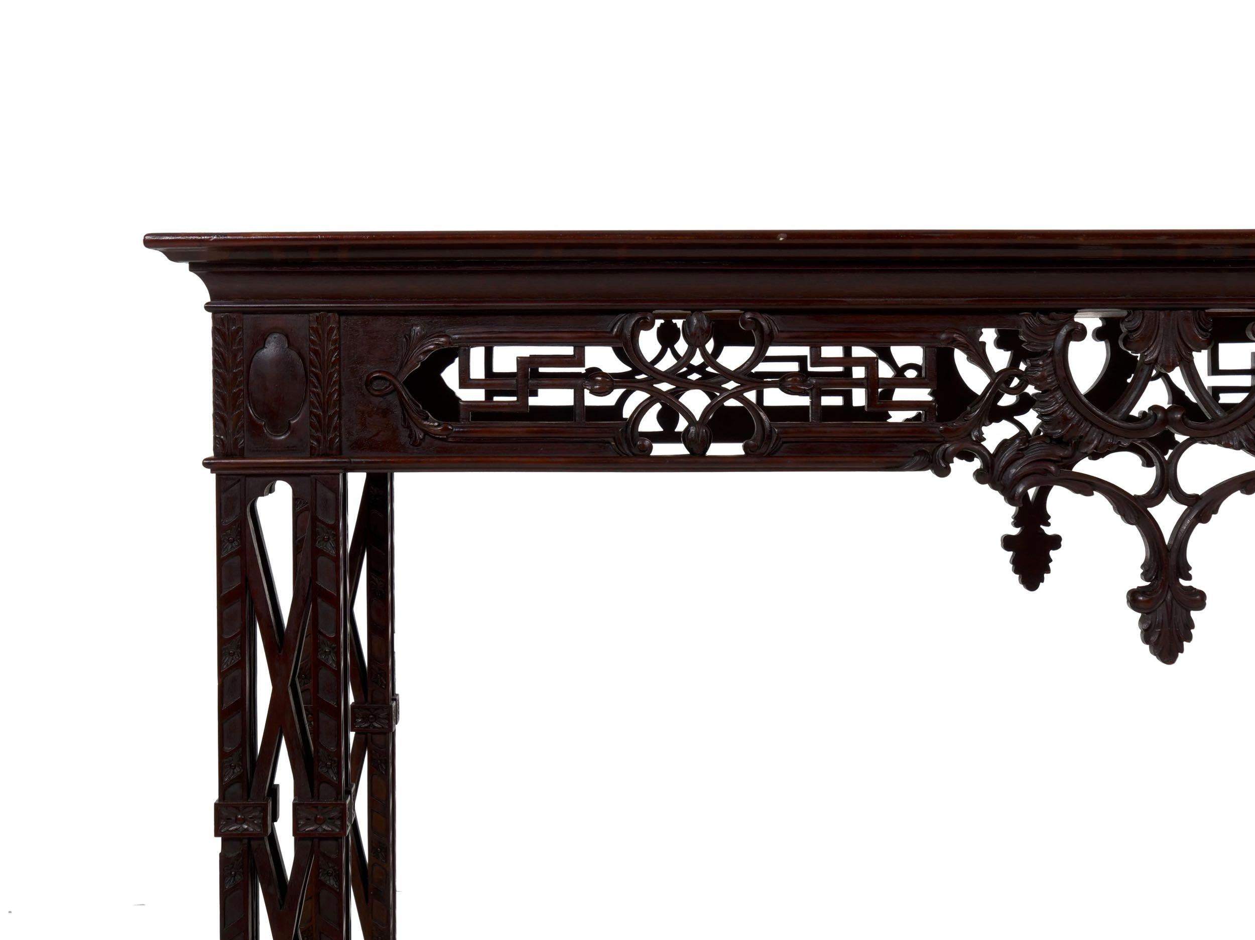 20th Century Carved Mahogany English Antique Library Console Table