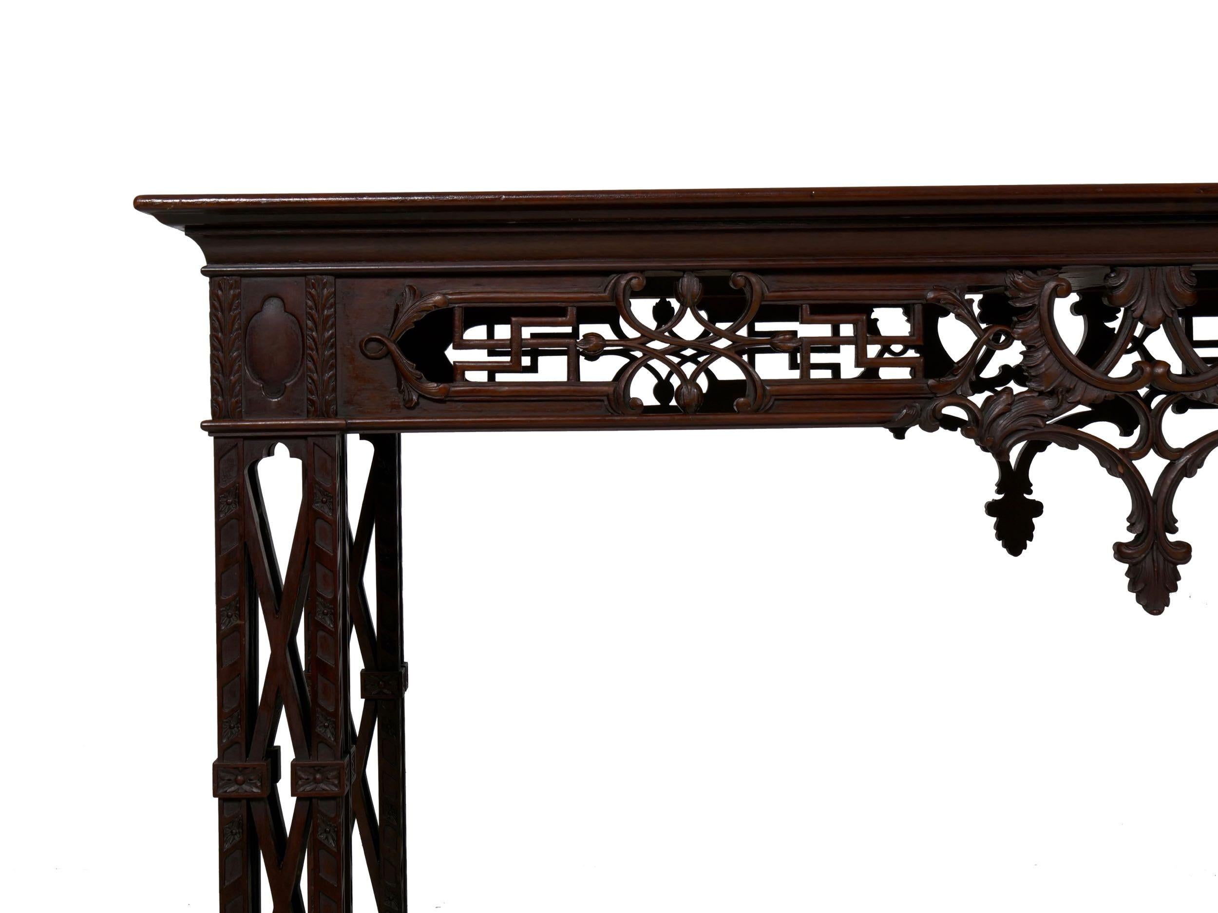 Carved Mahogany English Antique Library Console Table 1