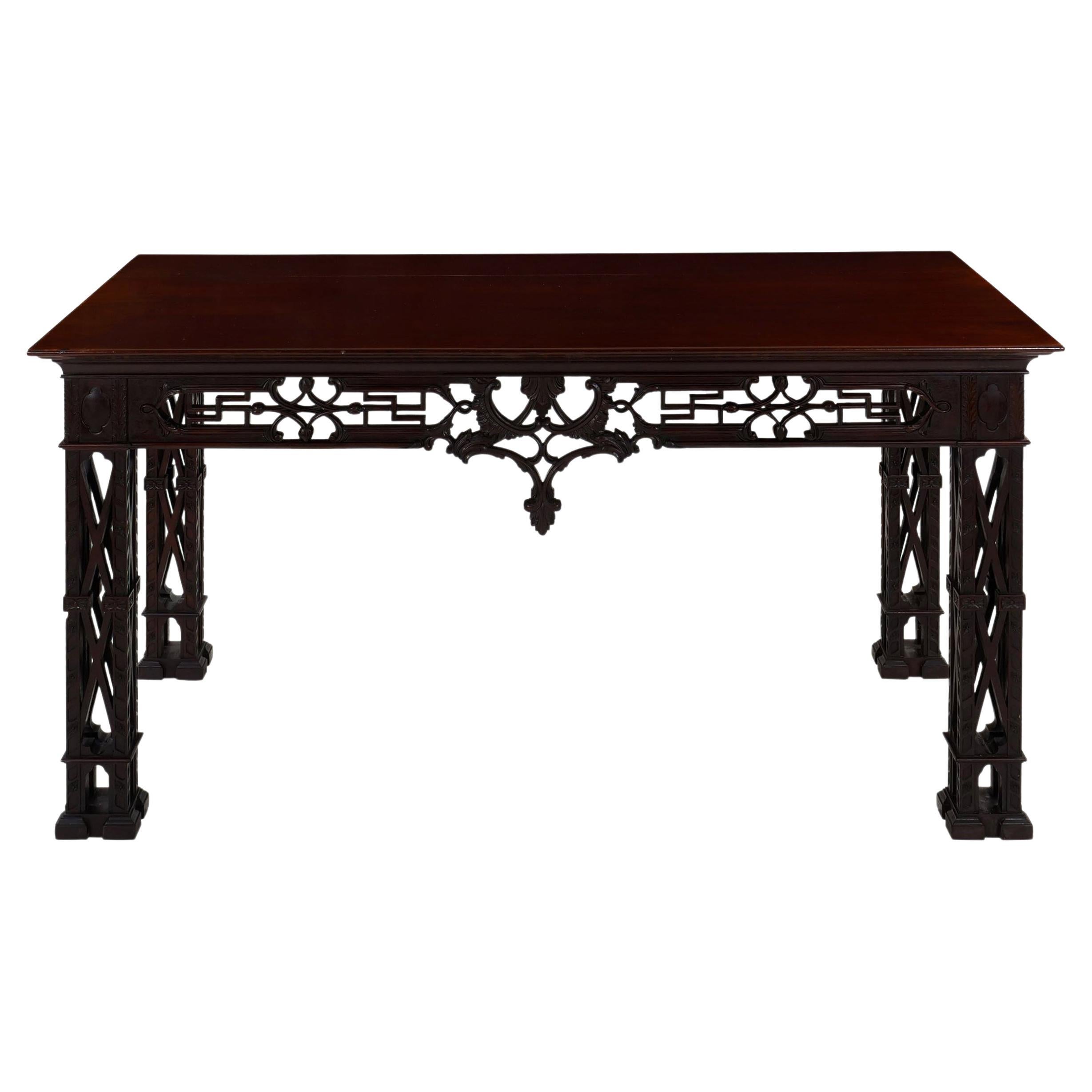 Carved Mahogany English Antique Library Console Table