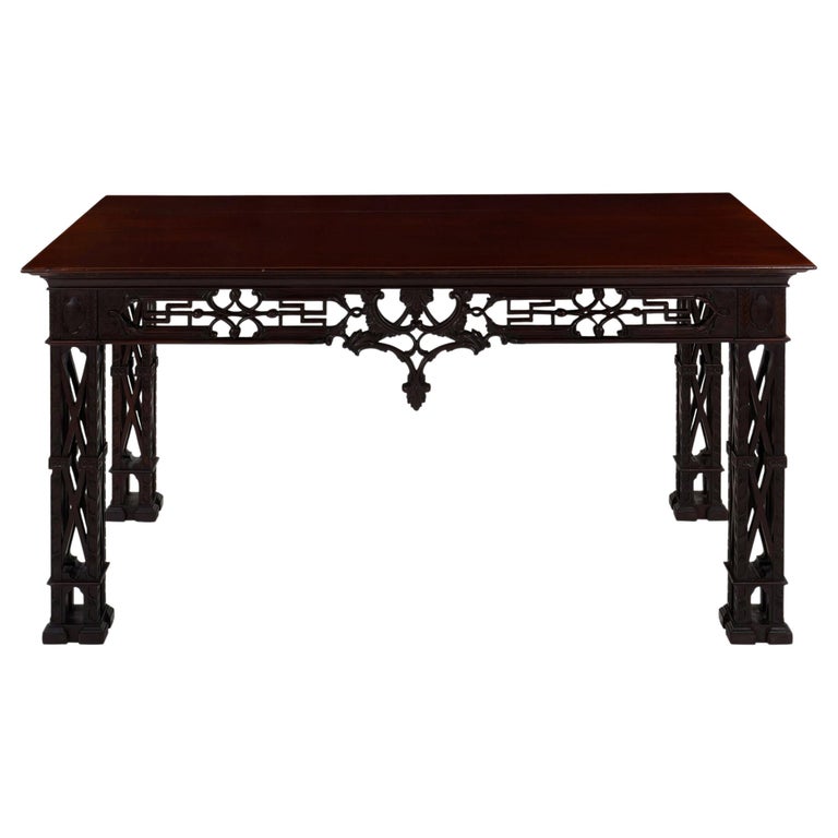 Carved Mahogany English Antique Library Console Table For Sale at 1stDibs