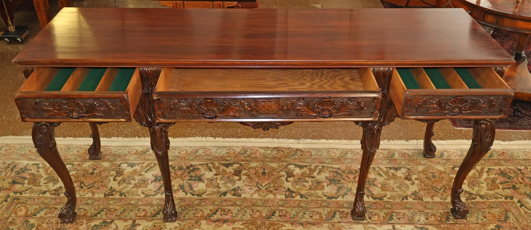 Carved Mahogany English Georgian Style Buffet Server Sideboard Circa 1920's For Sale 1