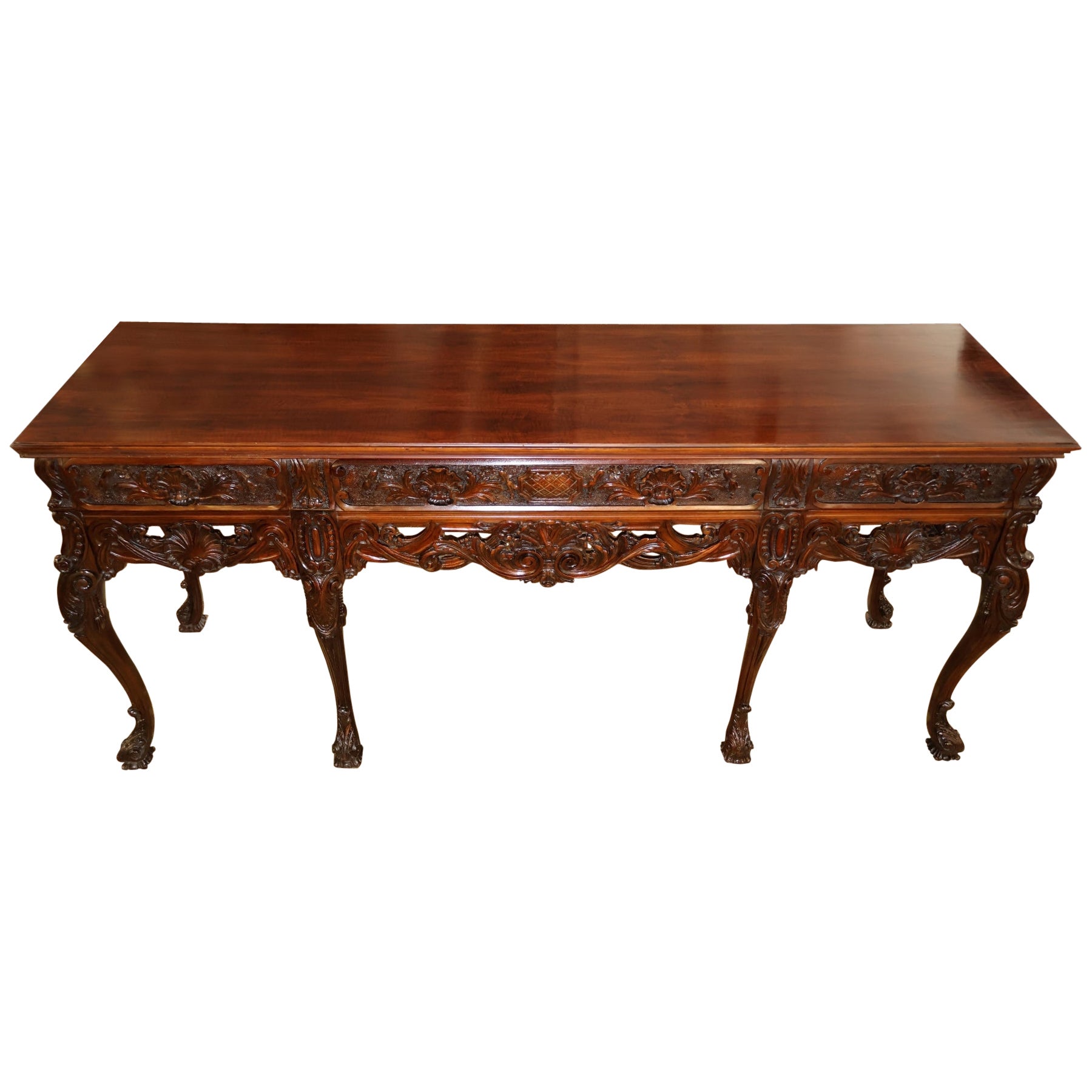 Carved Mahogany English Georgian Style Buffet Server Sideboard Circa 1920's For Sale