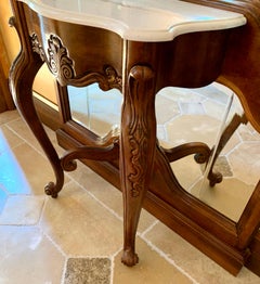 Carved Mahogany Floor Mirror with Marble-Top Console Table