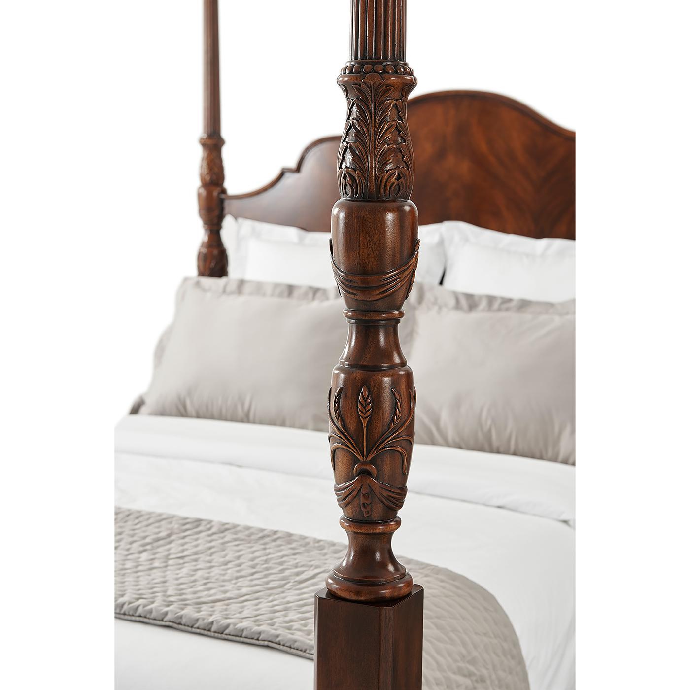 Carved Mahogany Four Post Bed, Queen In New Condition In Westwood, NJ