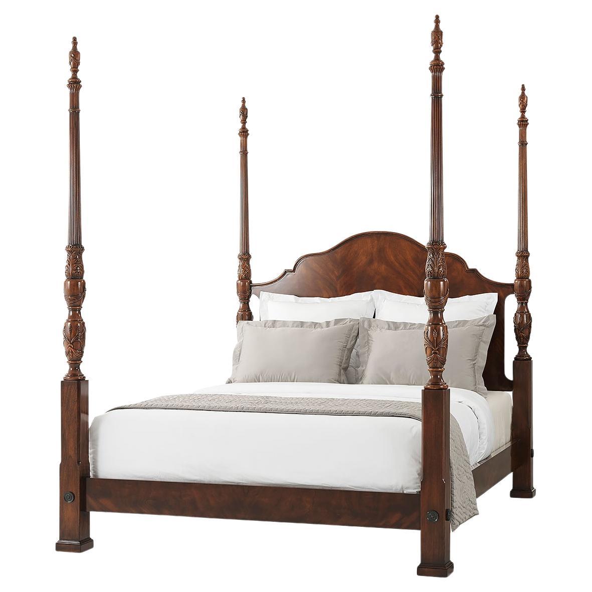 Carved Mahogany Four Post Bed, Queen