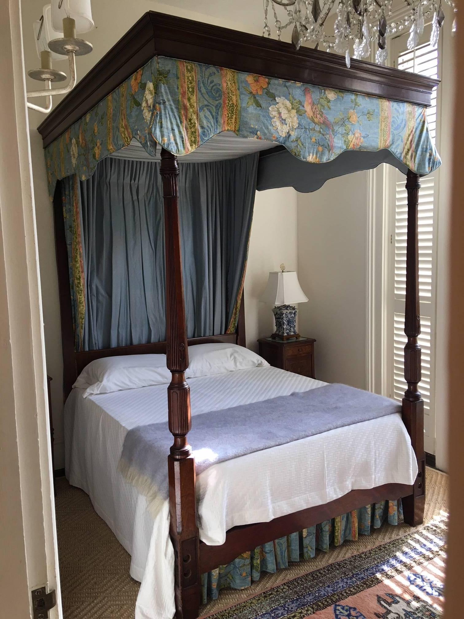 Carved Mahogany Four-Poster Bed with Canopy, 19th Century 4