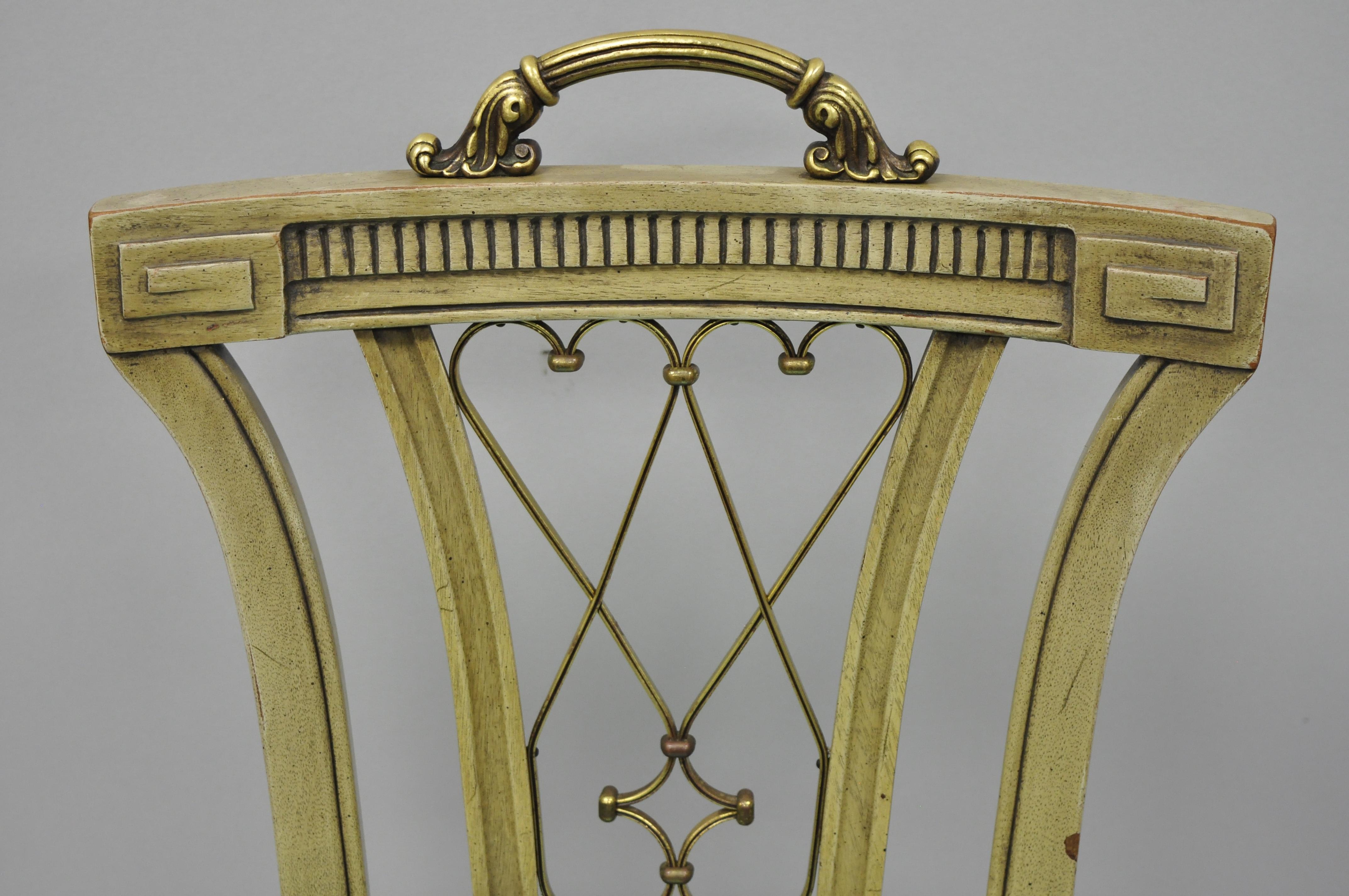 Carved Mahogany French Regency Style Chairs with Brass Handle & Aqua Vinyl ‘A’ For Sale 1