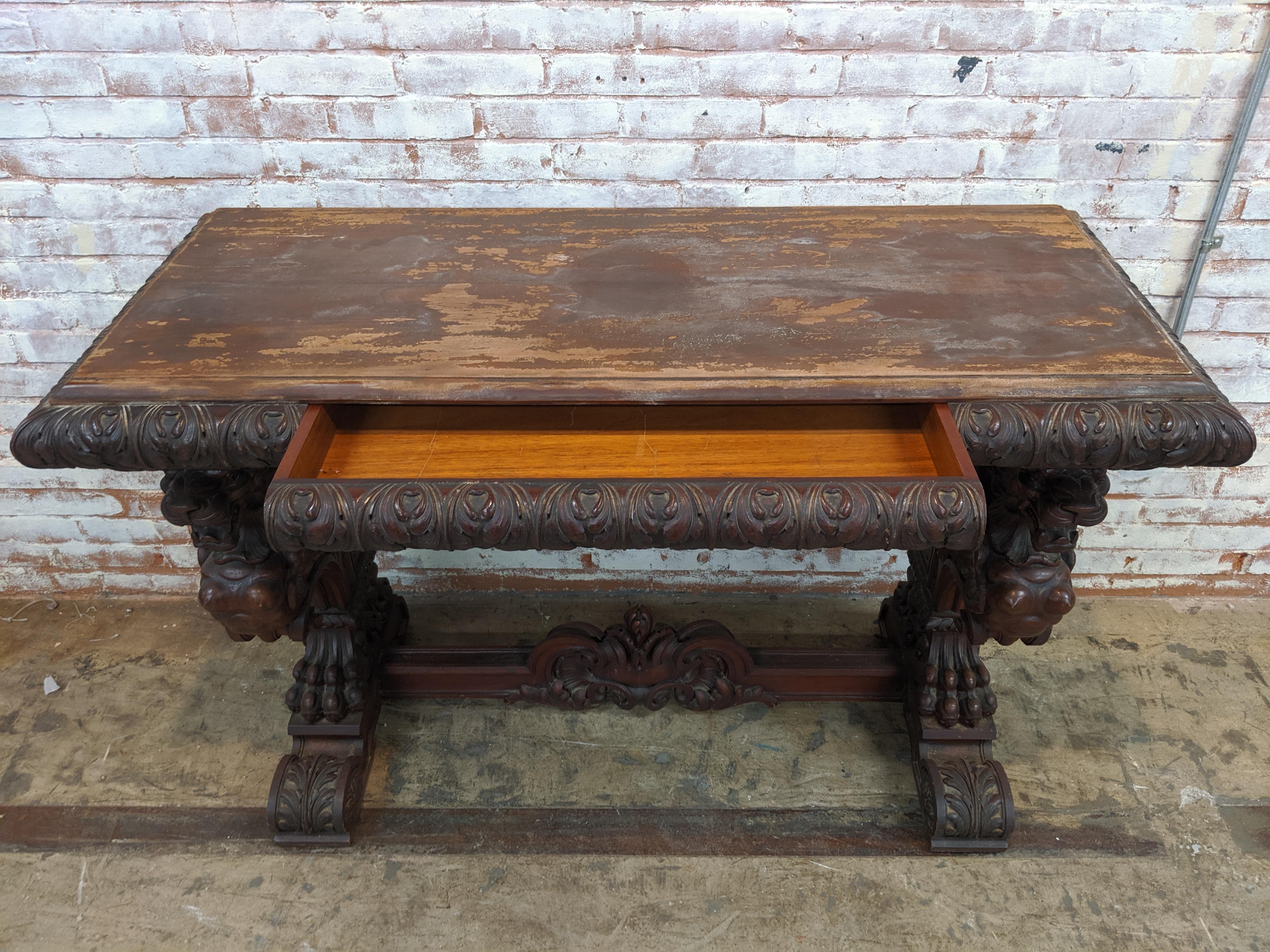 Carved Mahogany Griffin Console In Good Condition In Stamford, CT