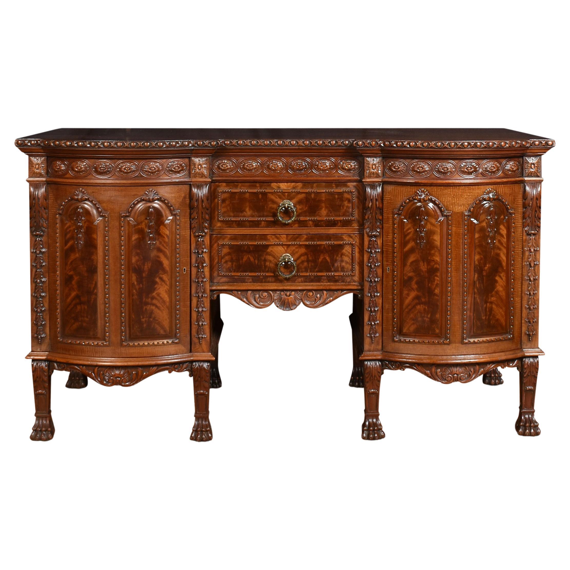 Carved Mahogany Inverted Break Front Sideboard For Sale