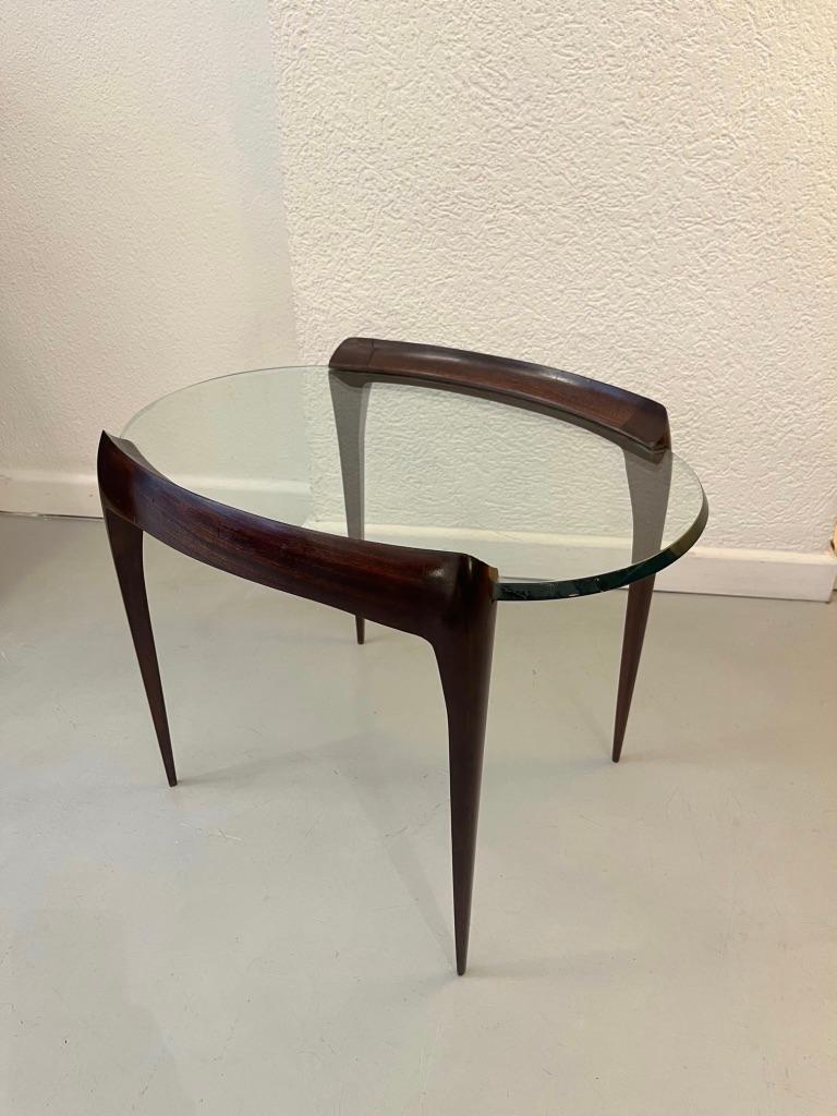 Carved Mahogany Legs & Glass Top Side Table by Max Ingrand, Fontana Arte ca.1952 For Sale 6