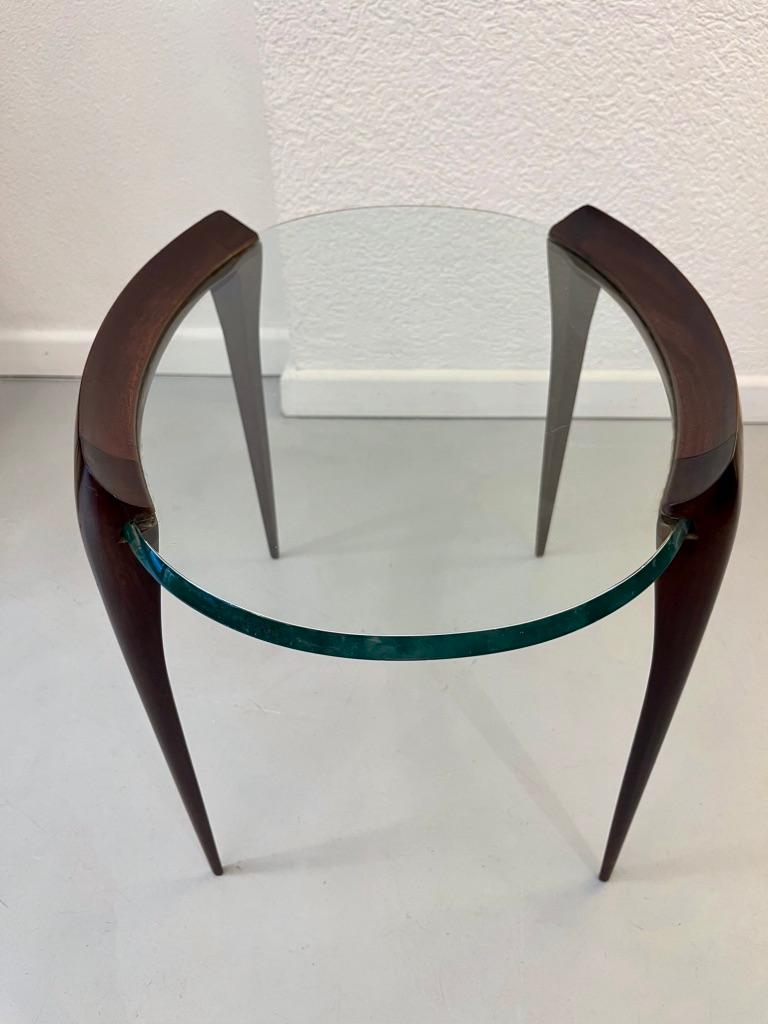 Italian Carved Mahogany Legs & Glass Top Side Table by Max Ingrand, Fontana Arte ca.1952 For Sale