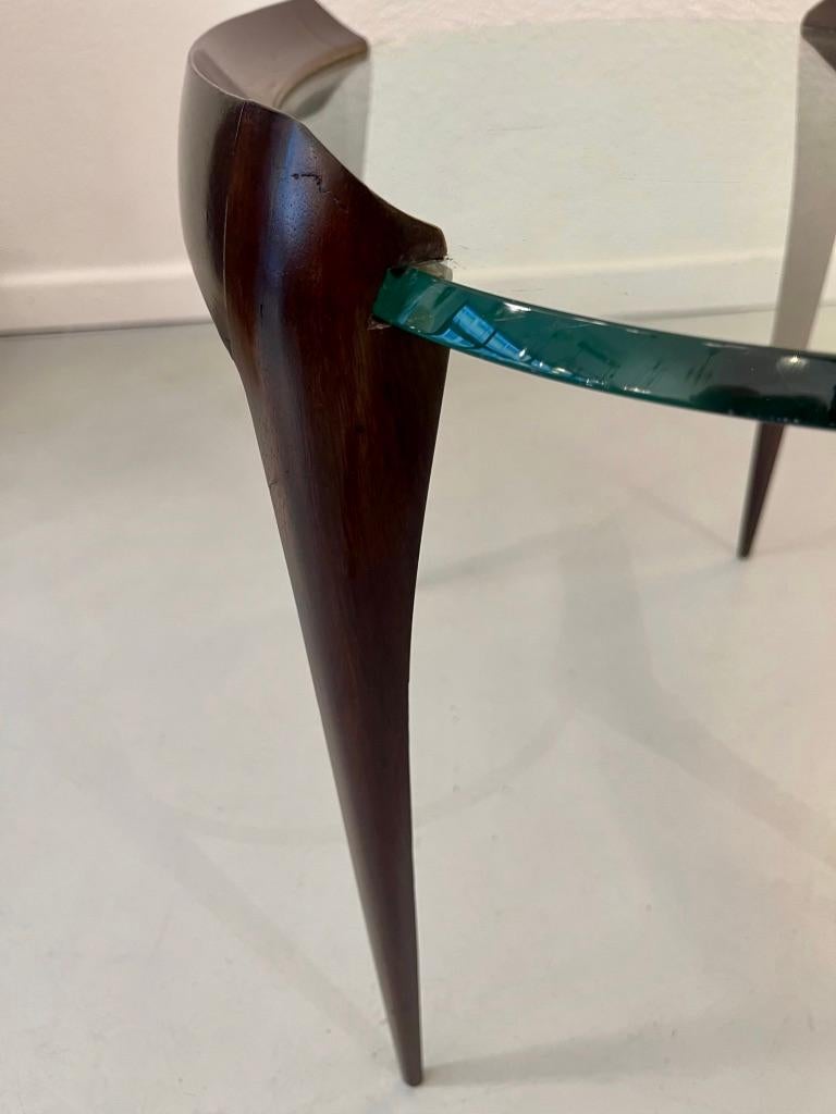 Carved Mahogany Legs & Glass Top Side Table by Max Ingrand, Fontana Arte ca.1952 In Good Condition For Sale In Geneva, CH