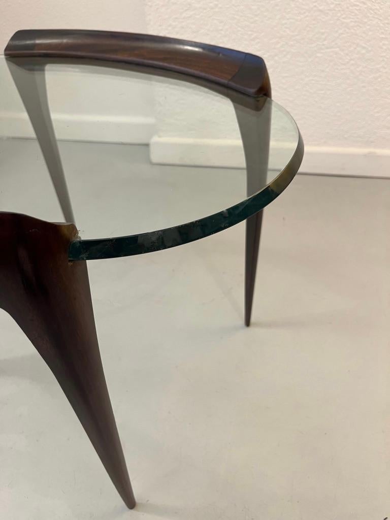 Carved Mahogany Legs & Glass Top Side Table by Max Ingrand, Fontana Arte ca.1952 For Sale 1