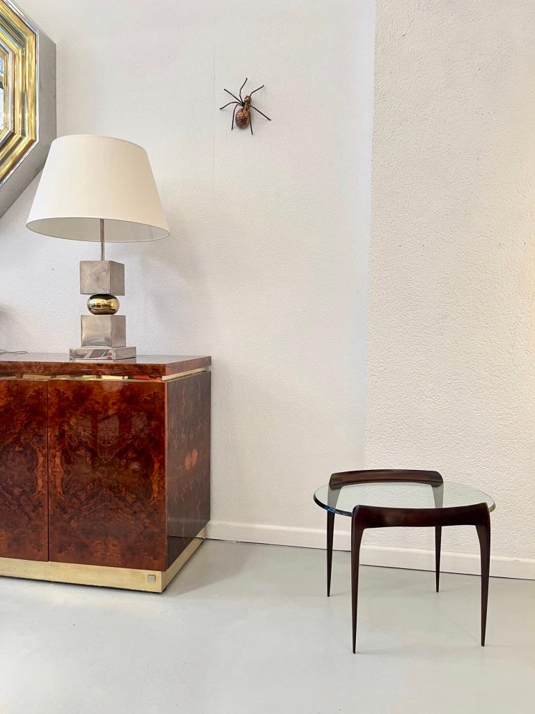 Carved Mahogany Legs & Glass Top Side Table by Max Ingrand, Fontana Arte ca.1952 For Sale 2