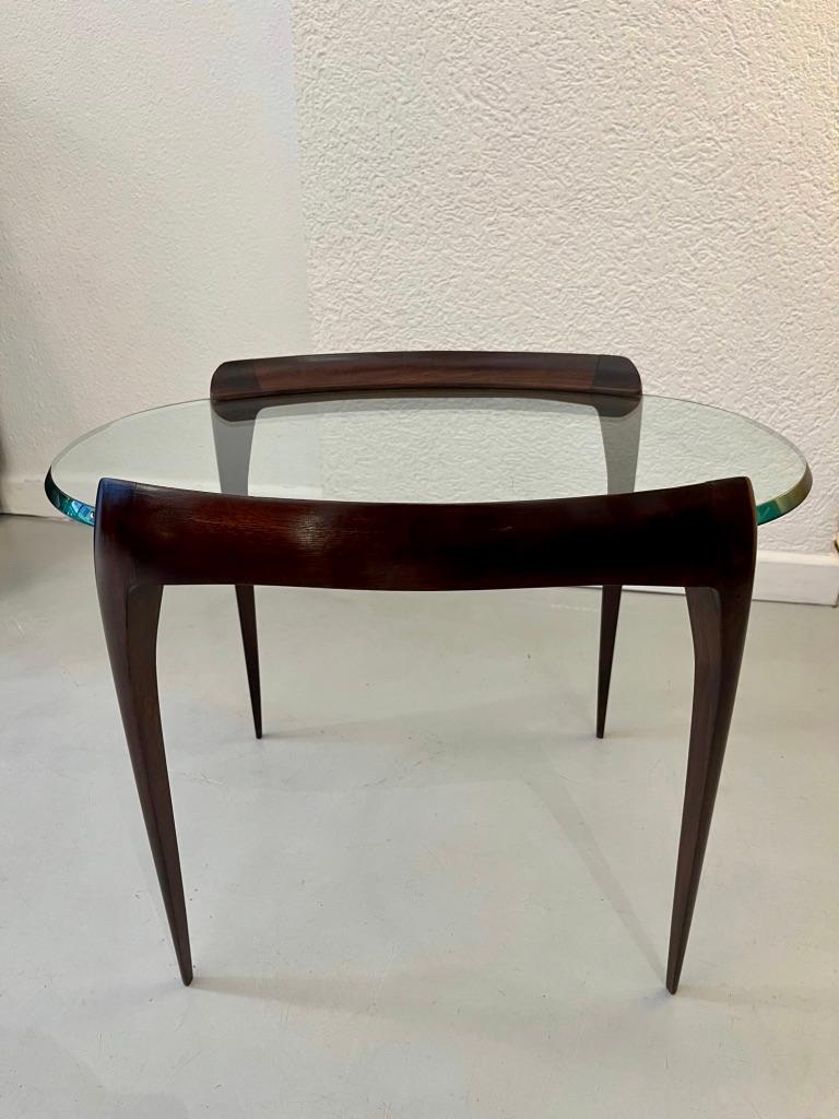 Carved Mahogany Legs & Glass Top Side Table by Max Ingrand, Fontana Arte ca.1952 For Sale 3