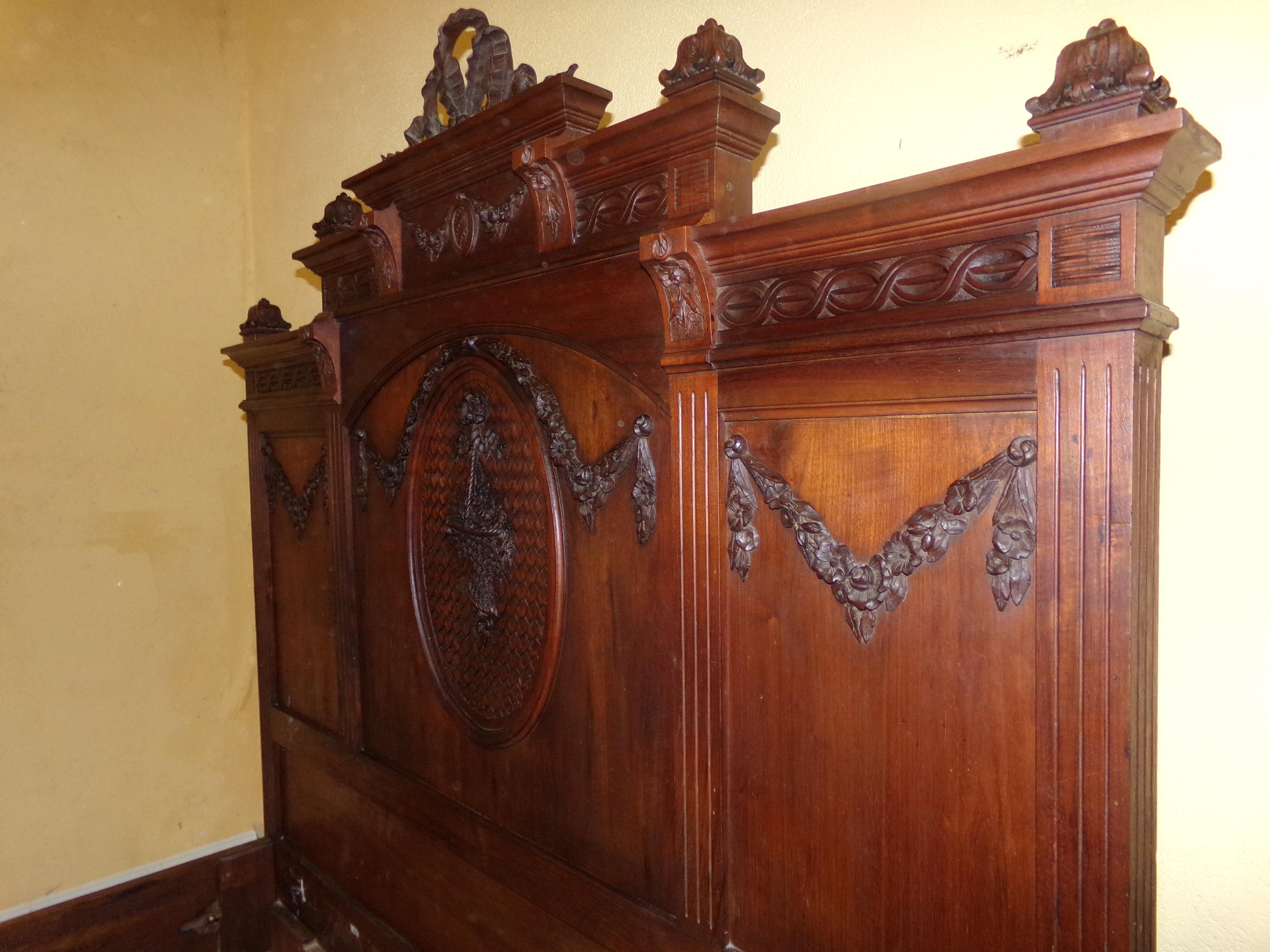 Mahogany Carved Walnut  XVI Style Bed, circa 1900 For Sale