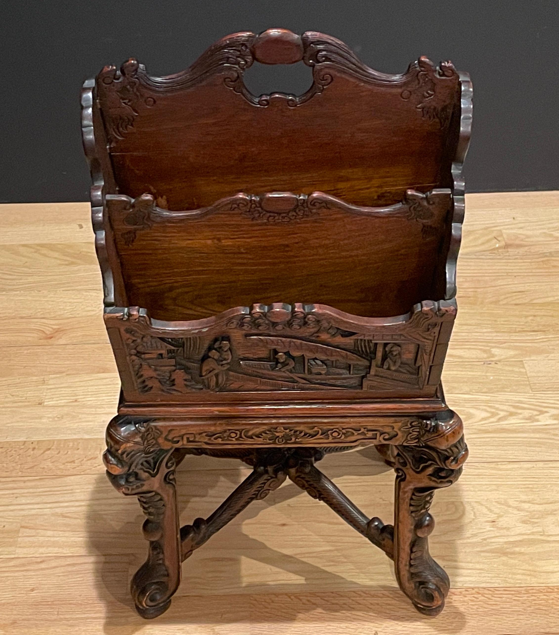 Chinese Carved  Chinoiserie Magazine Rack For Sale