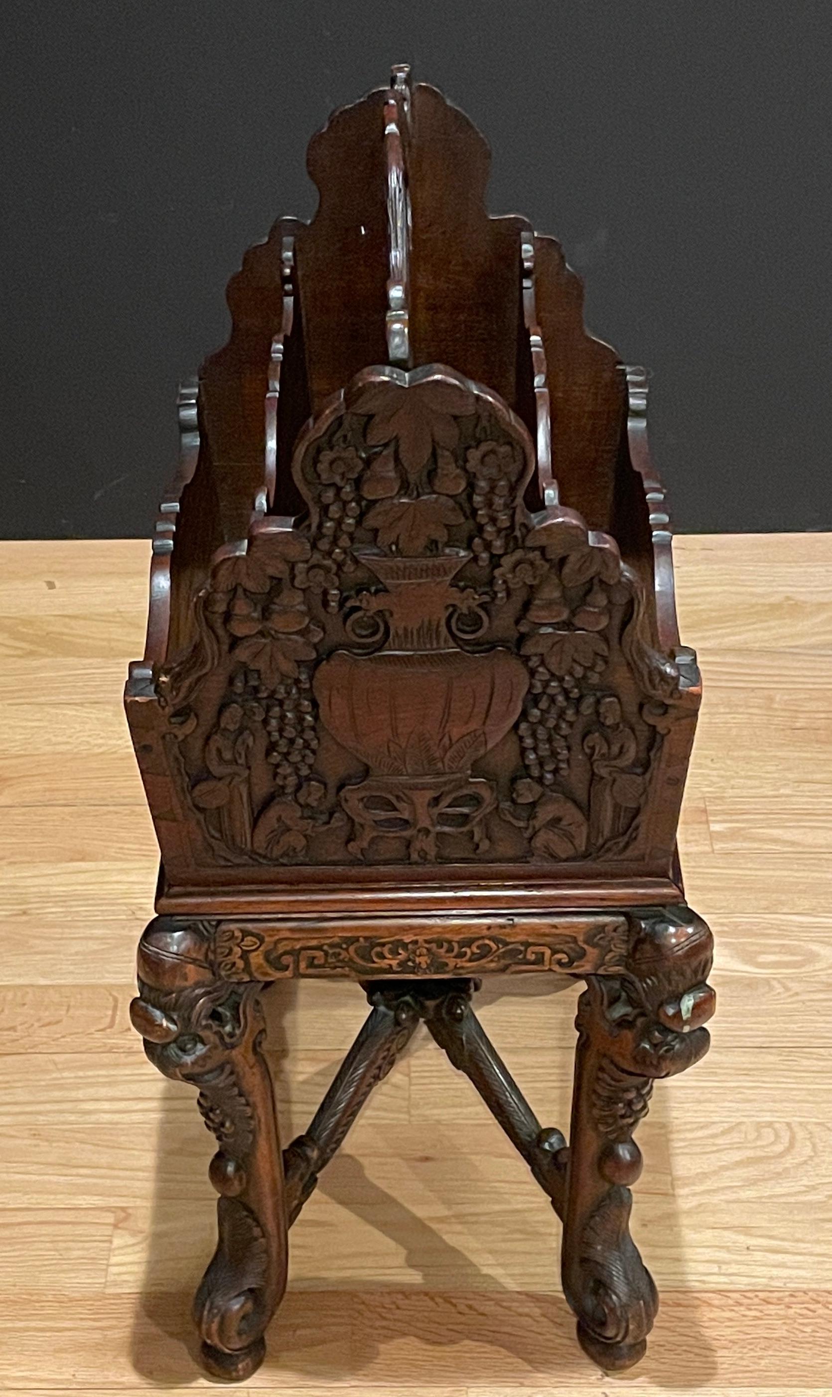 Carved  Chinoiserie Magazine Rack In Good Condition For Sale In Norwood, NJ