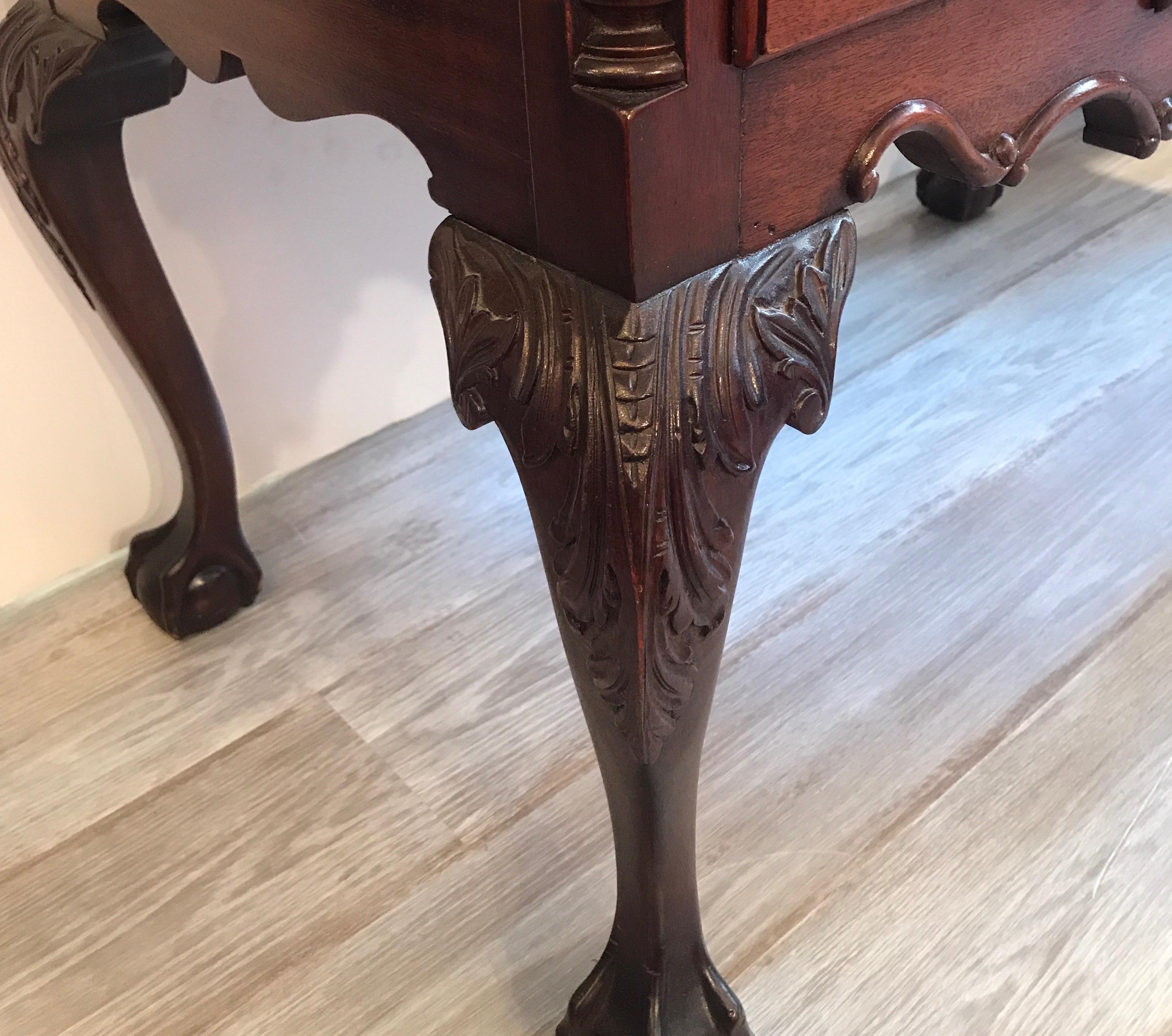 Hand-Carved Carved Mahogany Philadelphia Chippendale Style Lowboy For Sale