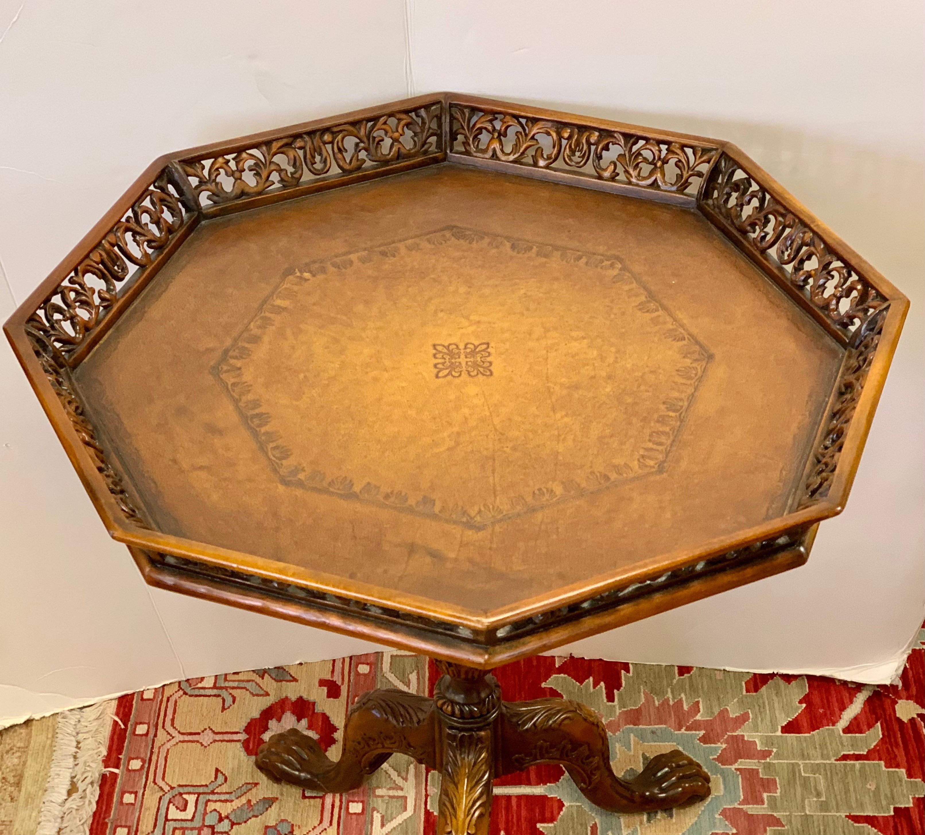 20th Century Carved Mahogany Pie Crust Claw Foot Tea Table For Sale