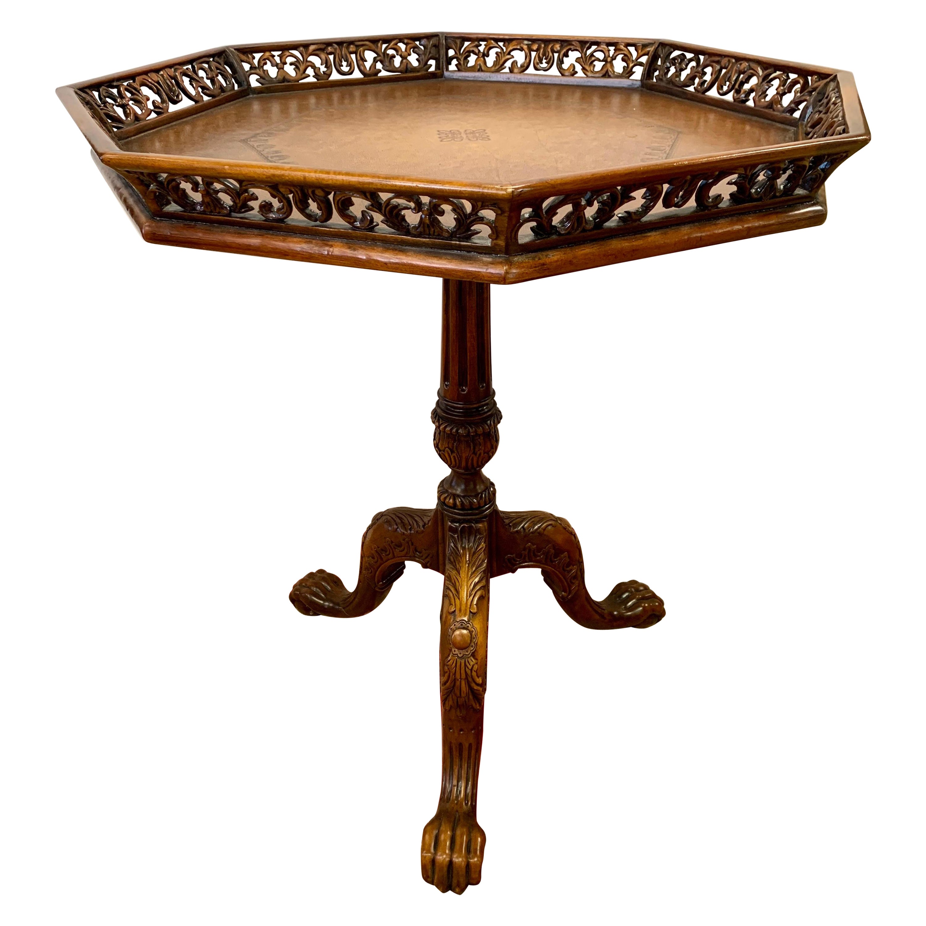 Carved Mahogany Pie Crust Claw Foot Tea Table For Sale
