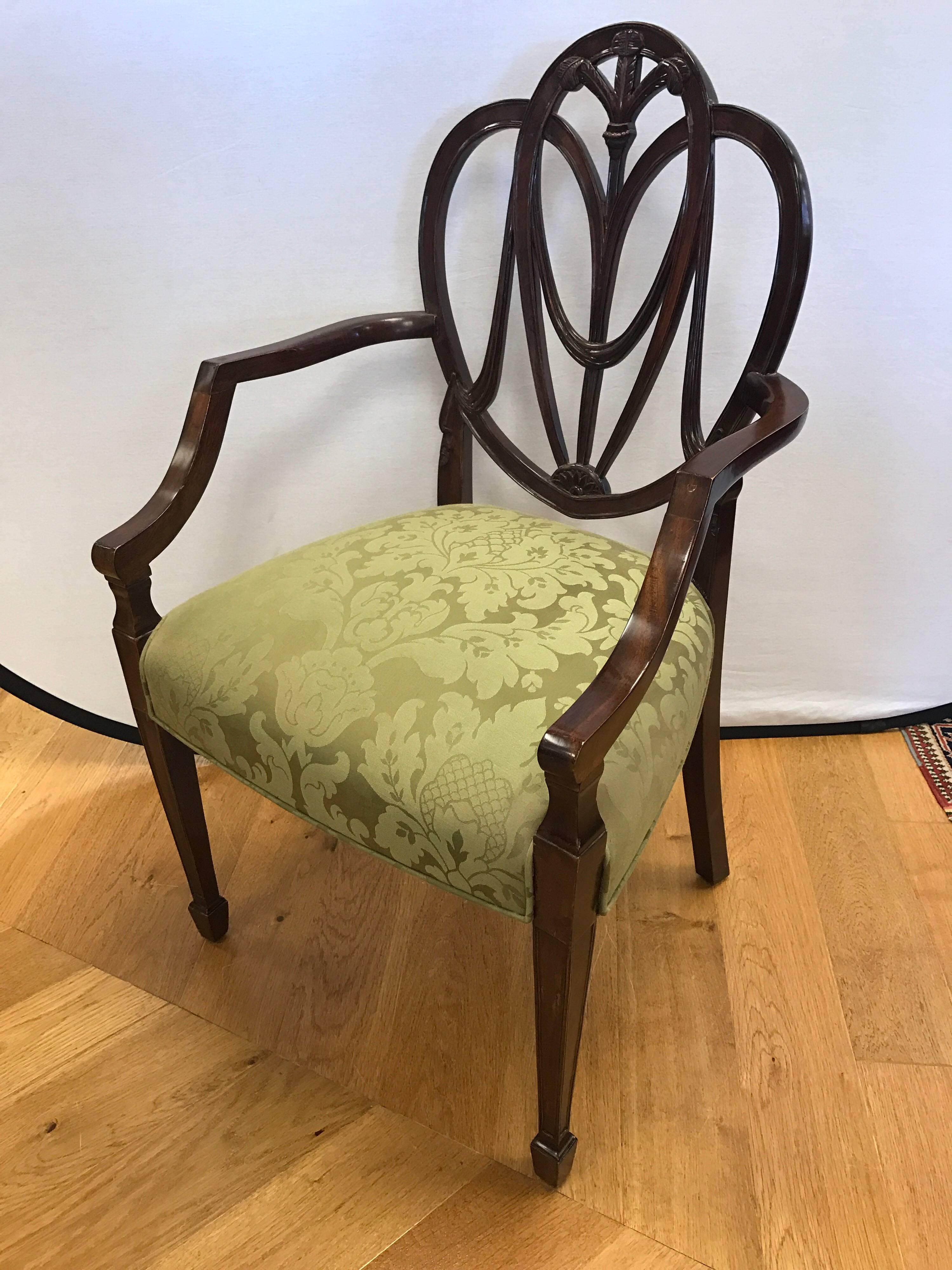 Carved Mahogany Plume Shield Back Armchair In Excellent Condition In West Hartford, CT