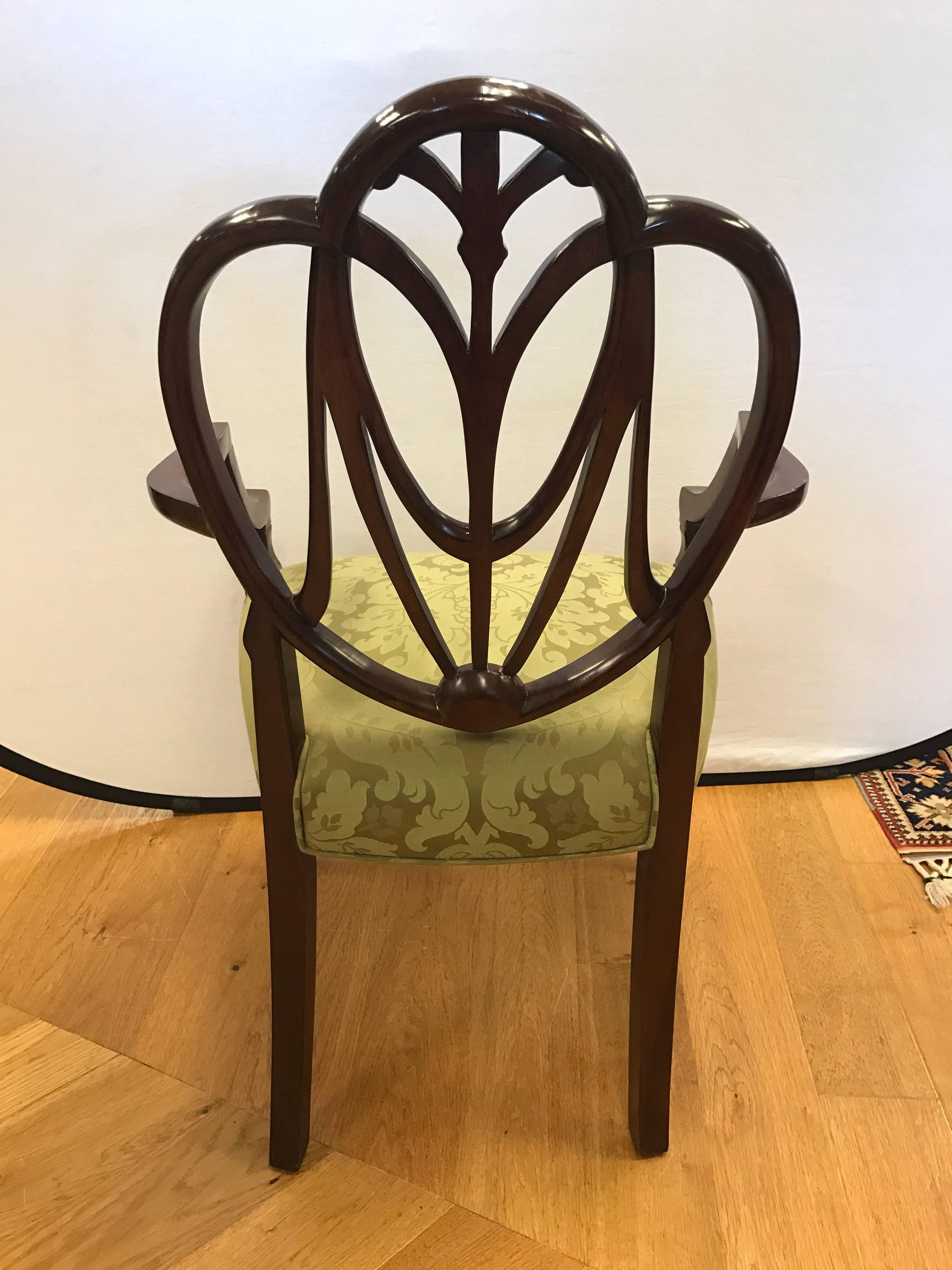 Fabric Carved Mahogany Plume Shield Back Armchair