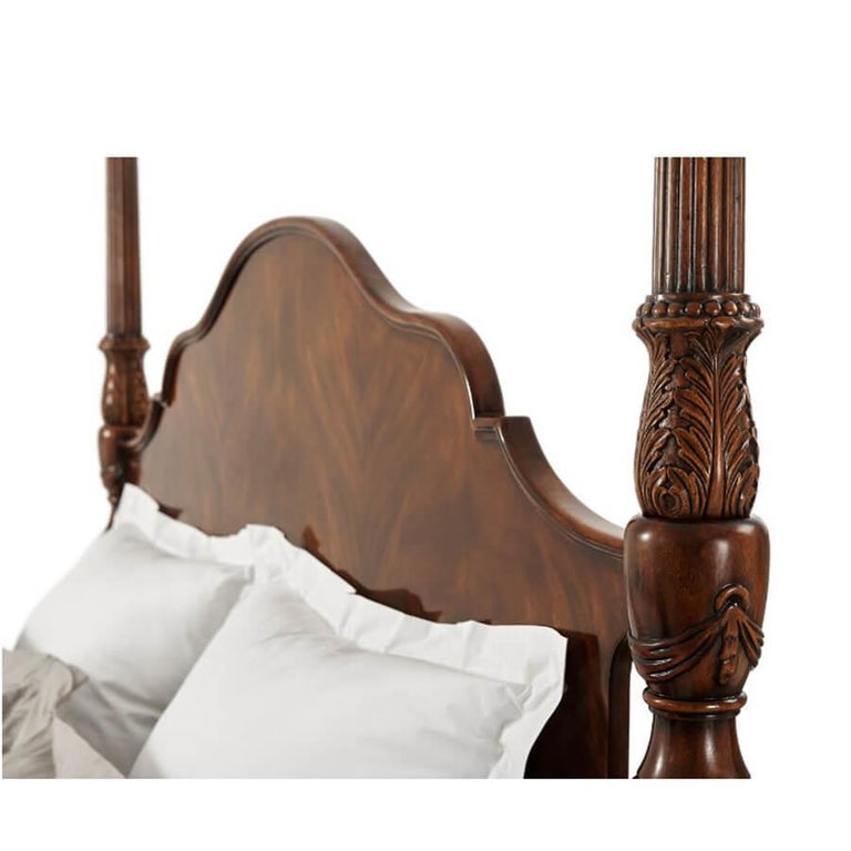 Carved Mahogany Queen FourPost Bed For Sale at 1stDibs