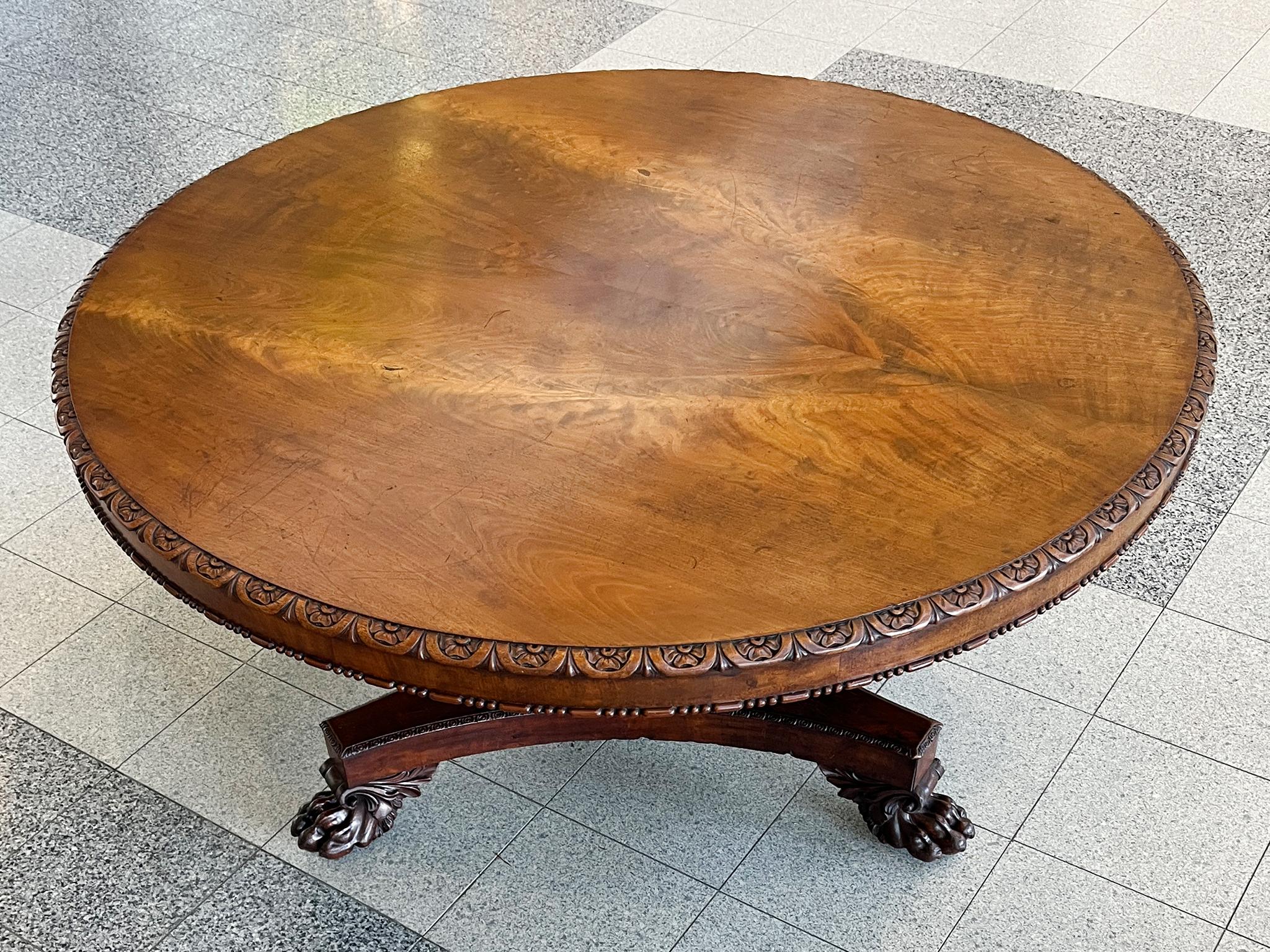 19th Century Carved Mahogany Regency Round Table For Sale