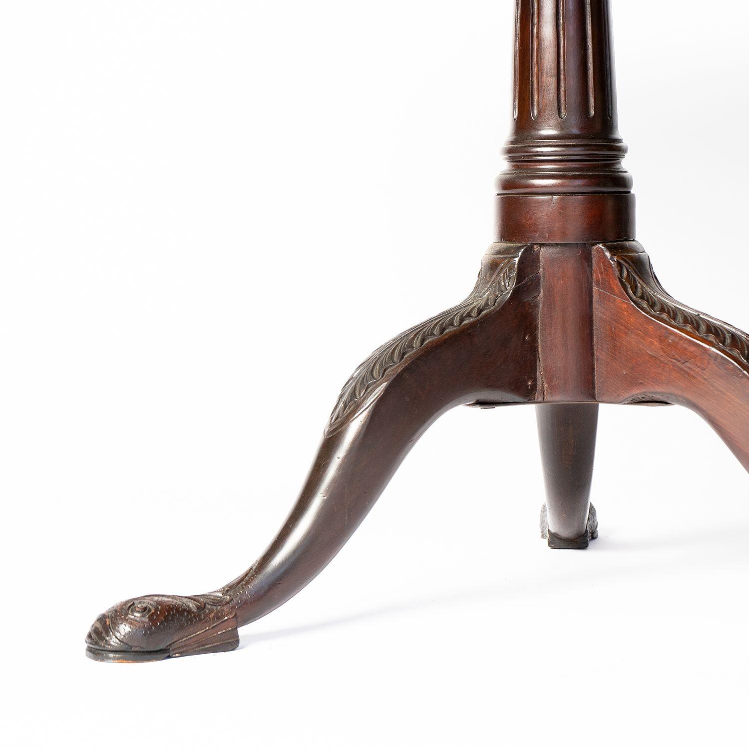 British Antique Georgian Carved Mahogany Tilt-Top Supper Table, 18th Century