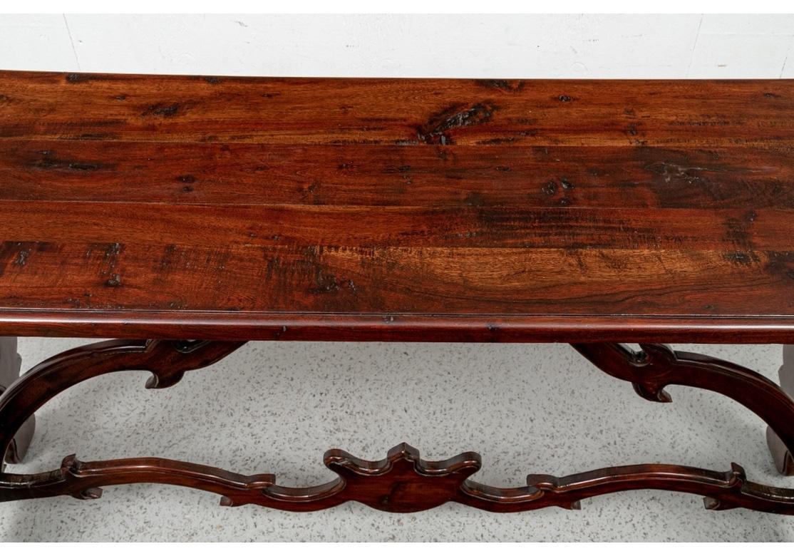20th Century Carved Mahogany Trestle Console Table In Spanish Colonial Style  For Sale