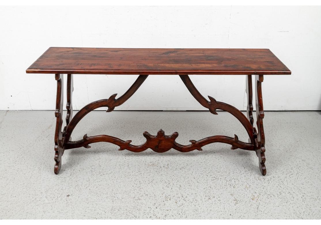 Carved Mahogany Trestle Console Table In Spanish Colonial Style  For Sale 2