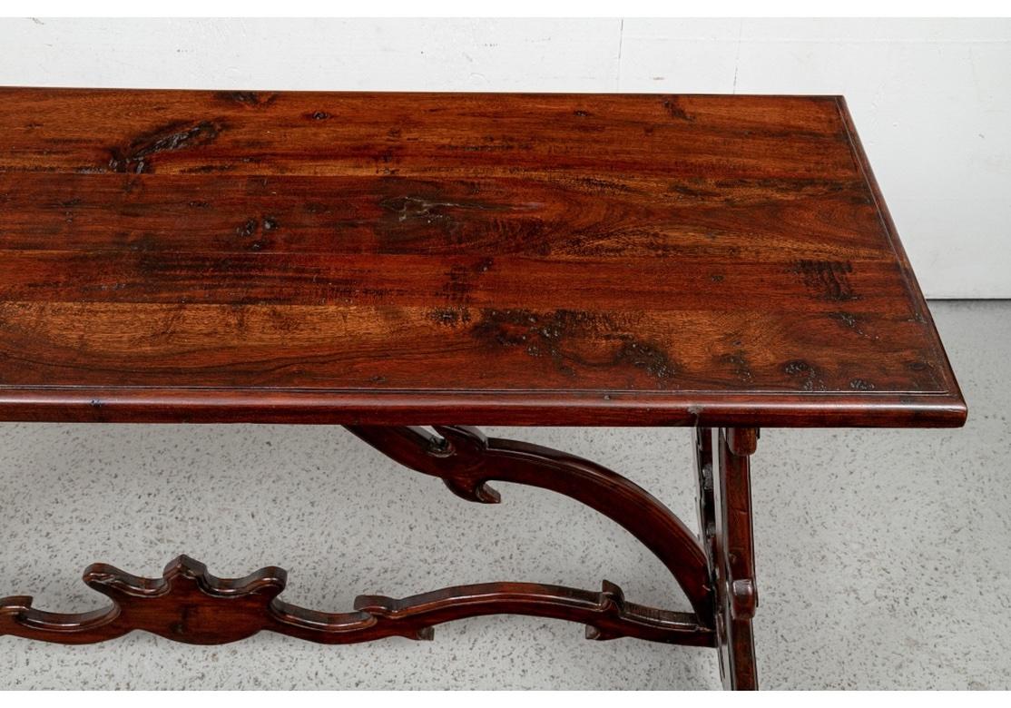 Carved Mahogany Trestle Console Table In Spanish Colonial Style  For Sale 3