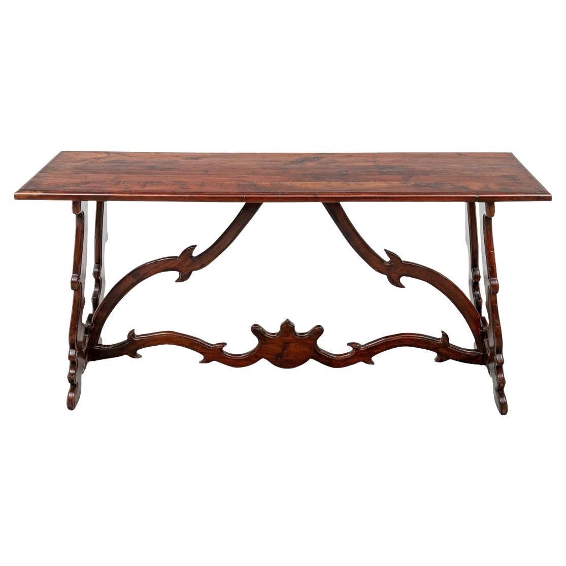 Carved Mahogany Trestle Console Table In Spanish Colonial Style  For Sale