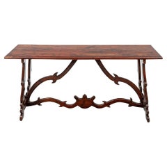 Carved Mahogany Trestle Console Table In Spanish Colonial Style 