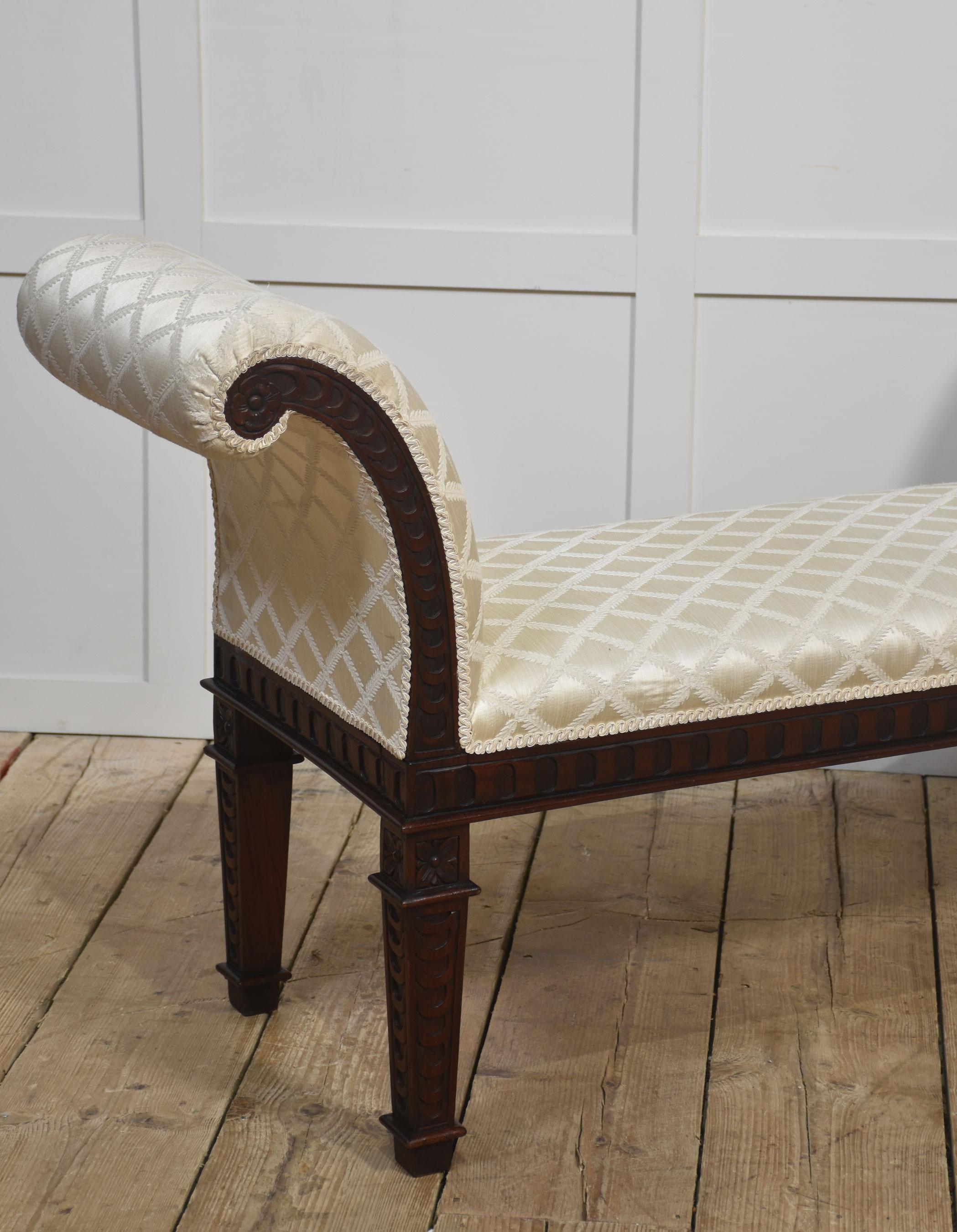 20th Century Carved Mahogany Window Seat For Sale