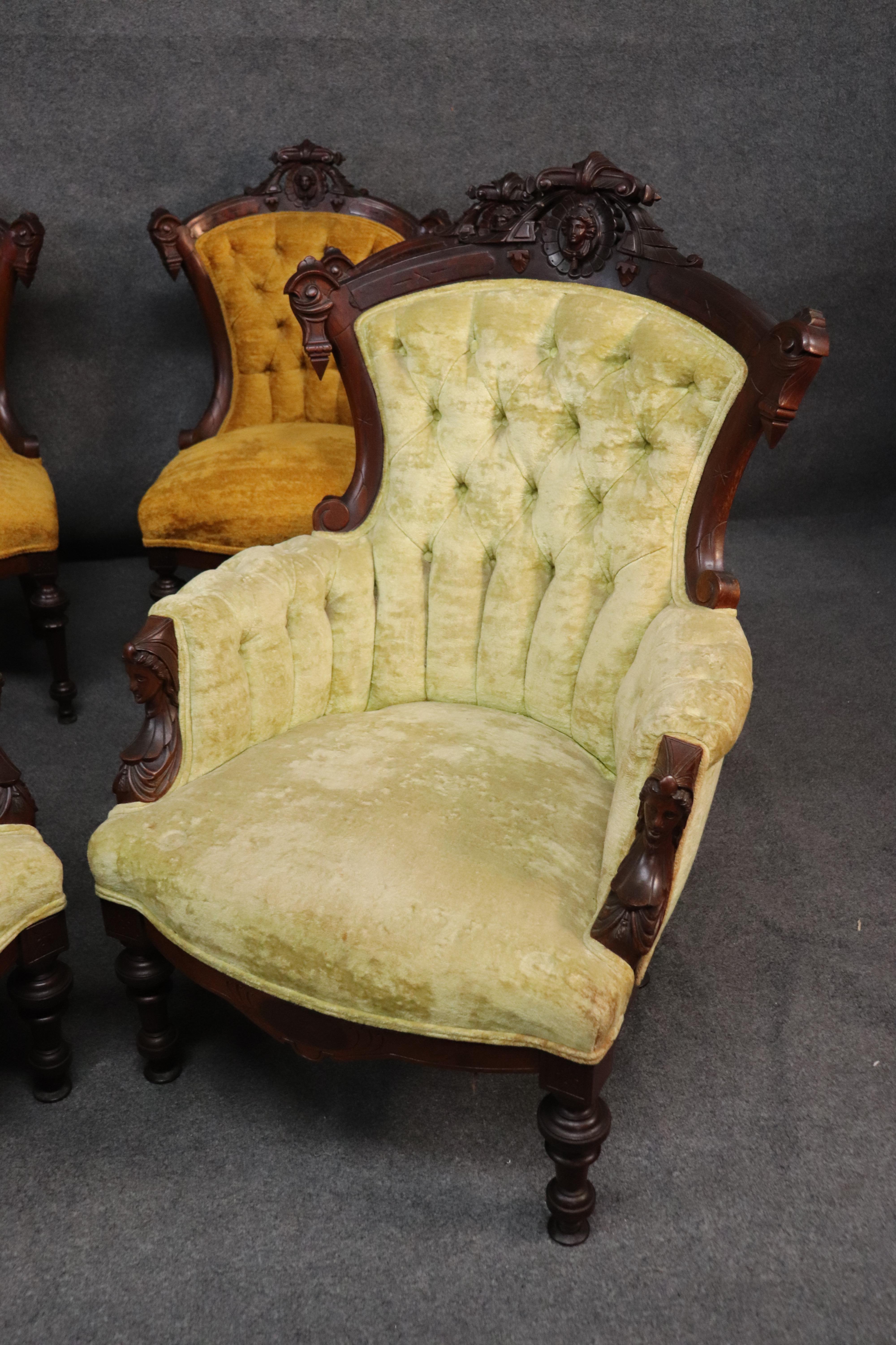 Carved Maiden Walnut John Jelliff Renaissance Revival Victorian 7 PC Parlor Set 5